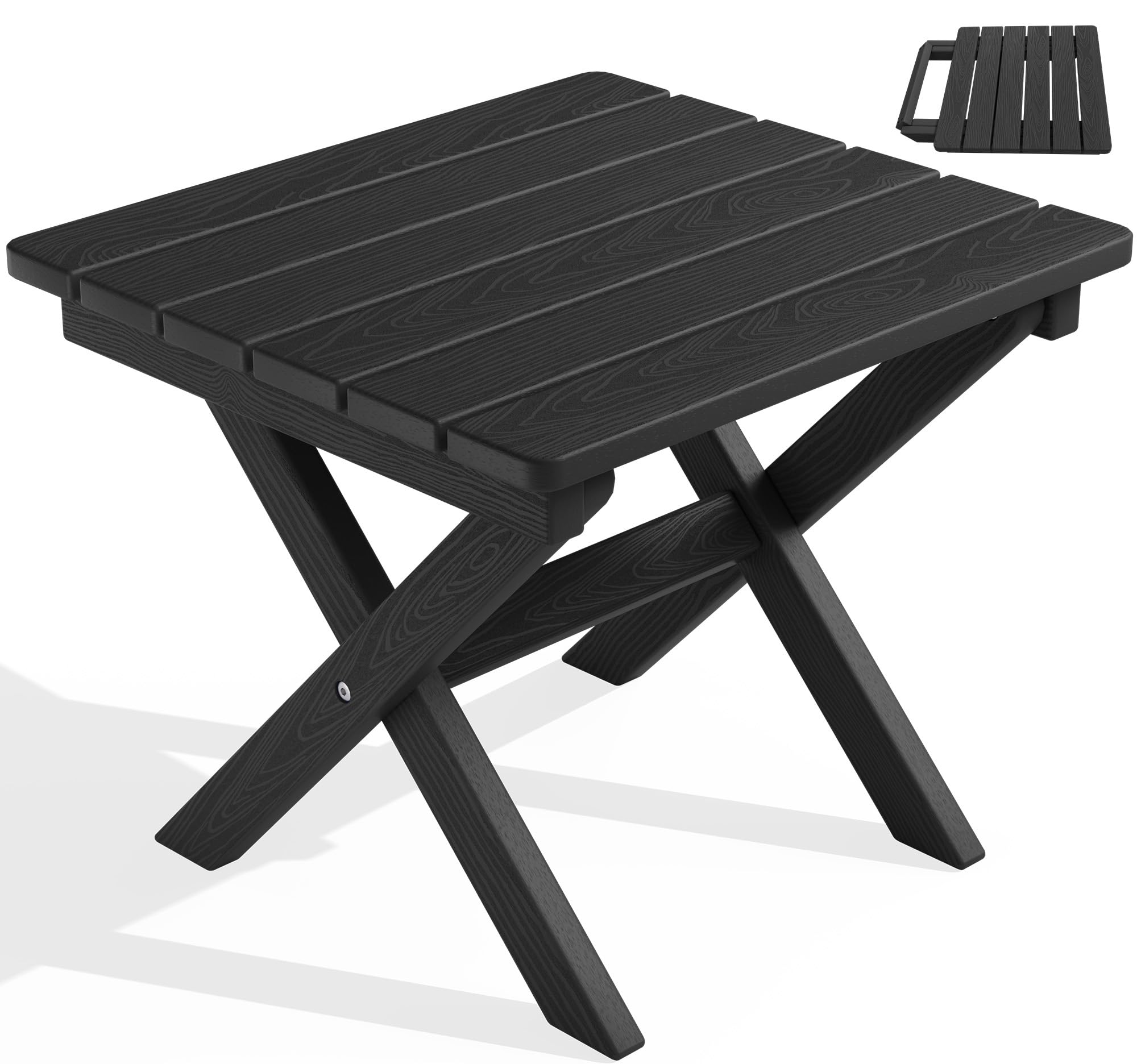 SERWALL Folding Adirondack Side Table, Portable Small Outdoor Table, Weather Resistant Outdoor End Table for Camping and Garden, Navy