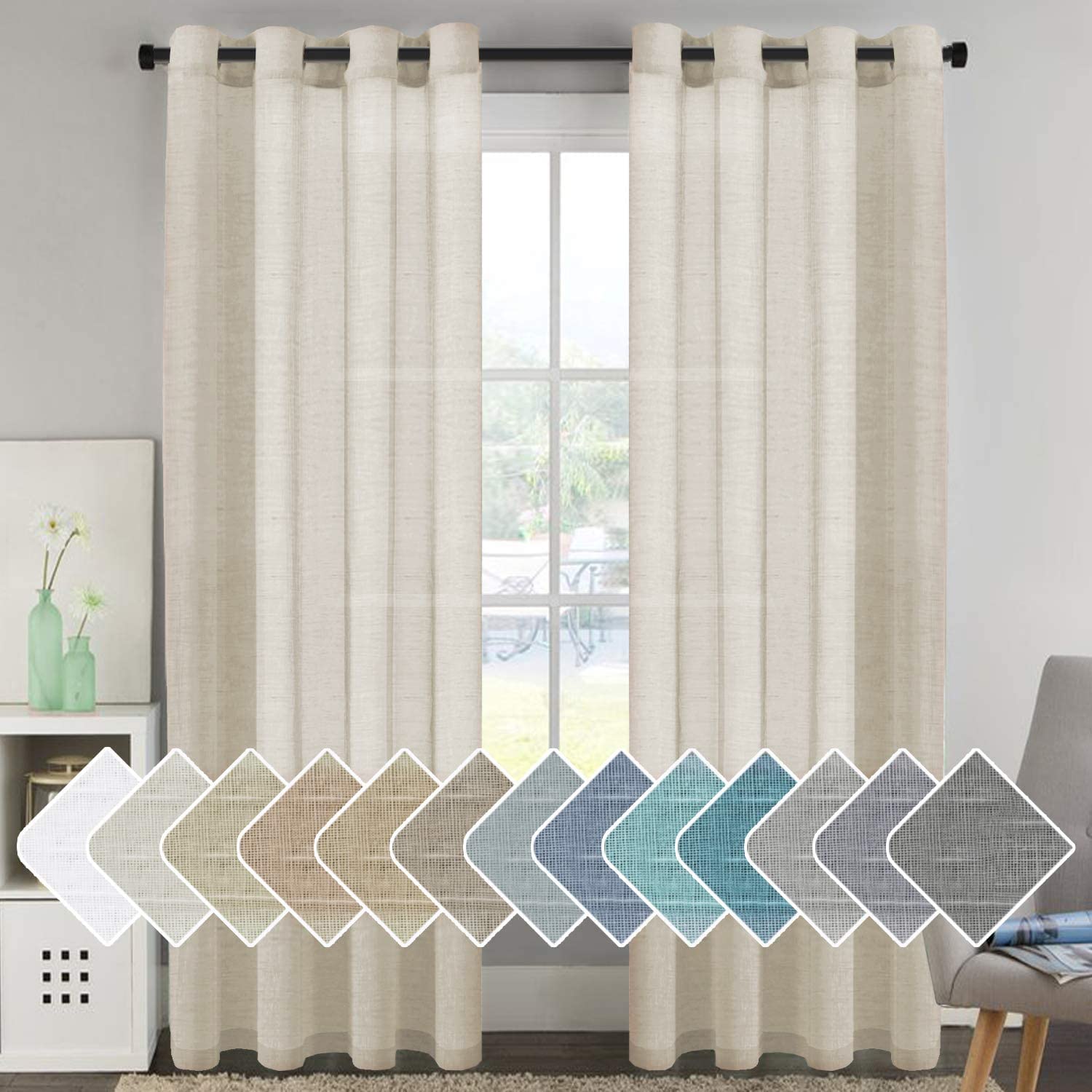 H.VERSAILTEX Linen Curtains Natural Linen Semi-Sheer Curtains 2 Panels Nickel Grommet Privacy Added Premium Soft Rich Material Drapes for Bedroom/Livingroom - 52x108 - Inch - Linen
