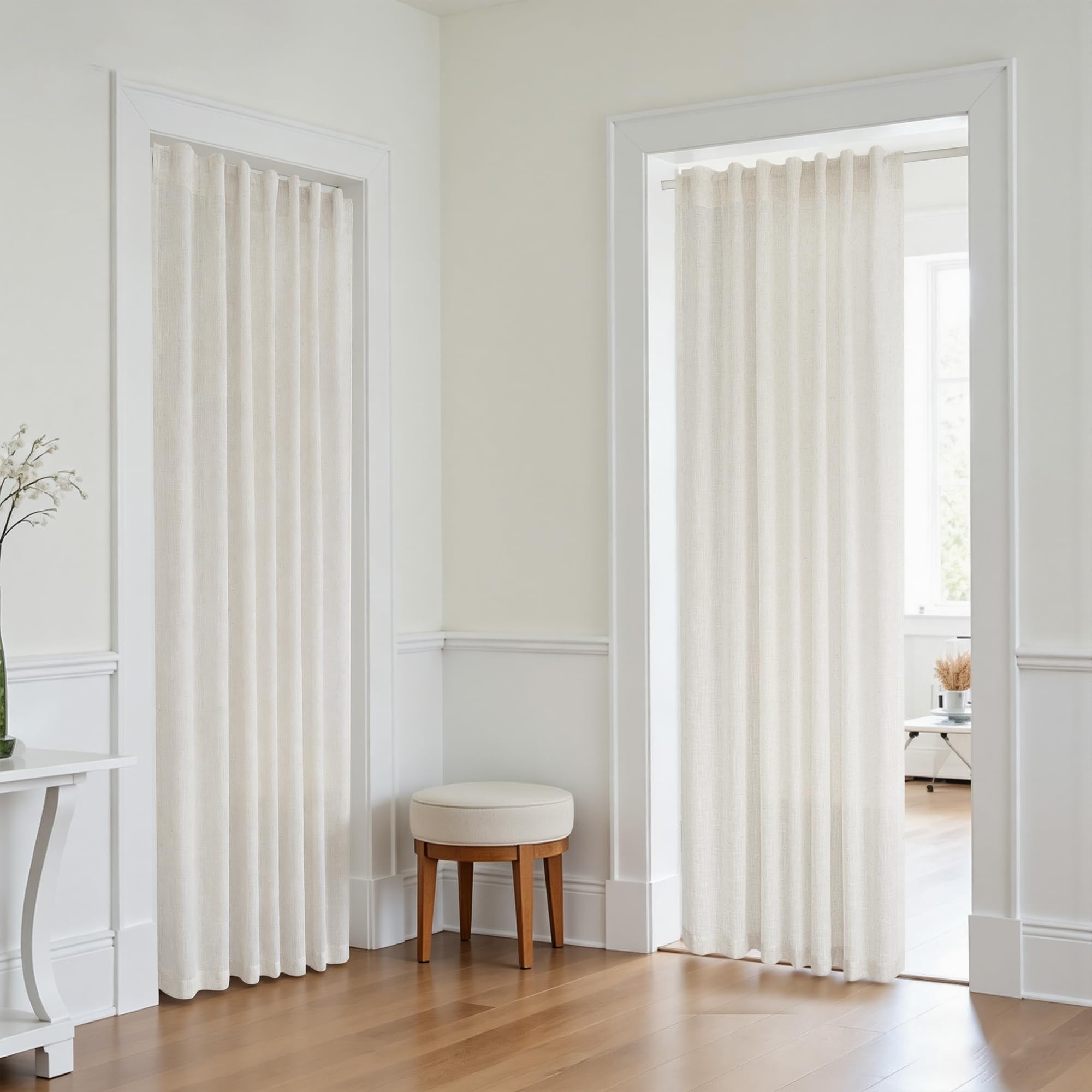 KOUFALL 92 Inch Curtains for Living Room 2 Panels Set,Light Filtering Farmhouse Boho Linen Semi Sheer Curtain Drapes 92 Inches Long for Bedroom,Cream Ivory