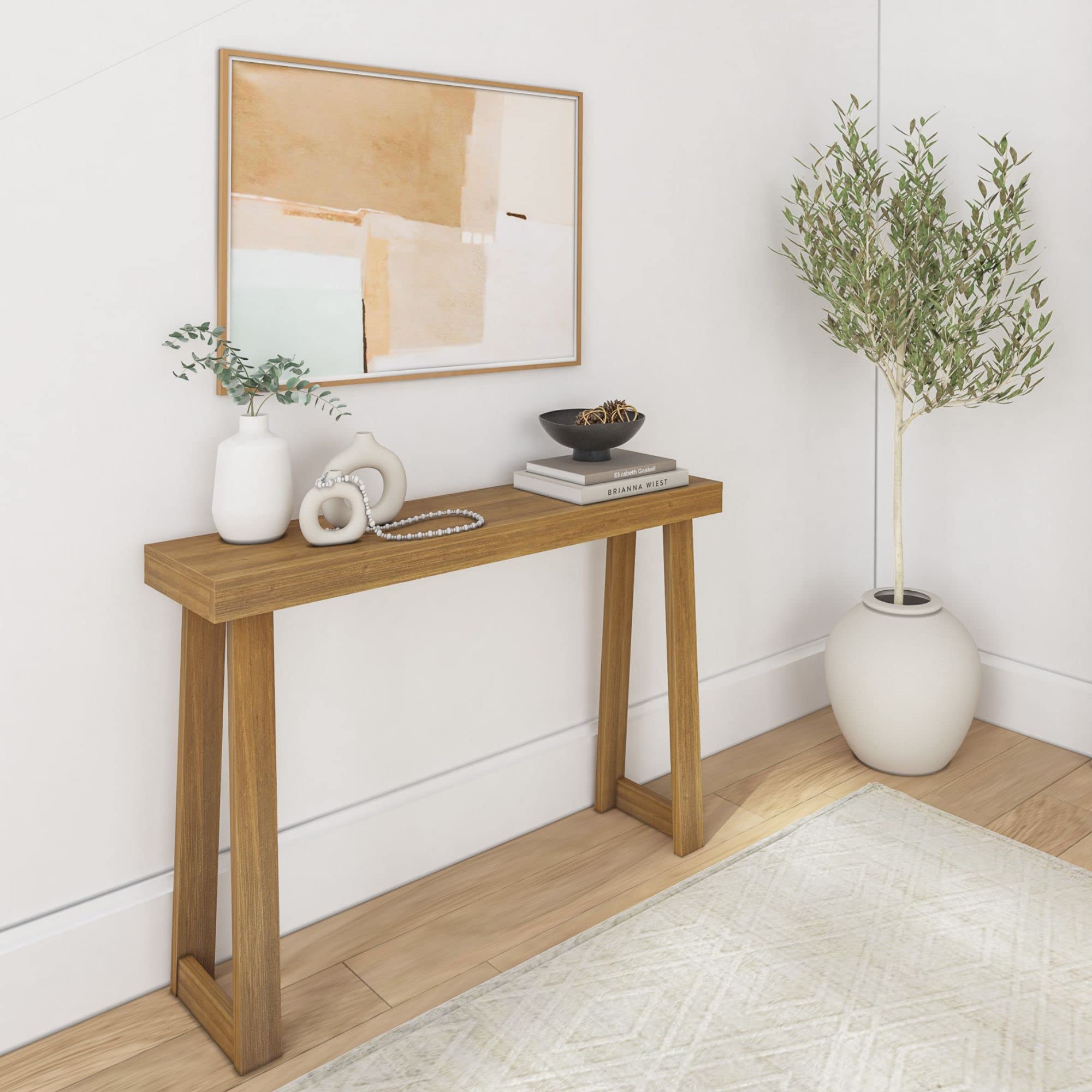 Plank+Beam Solid Wood Console Table, 46 Inch, Sofa Table, Narrow Entryway Table for Hallway, Behind The Couch, Living Room, Foyer, Easy Assembly, Black