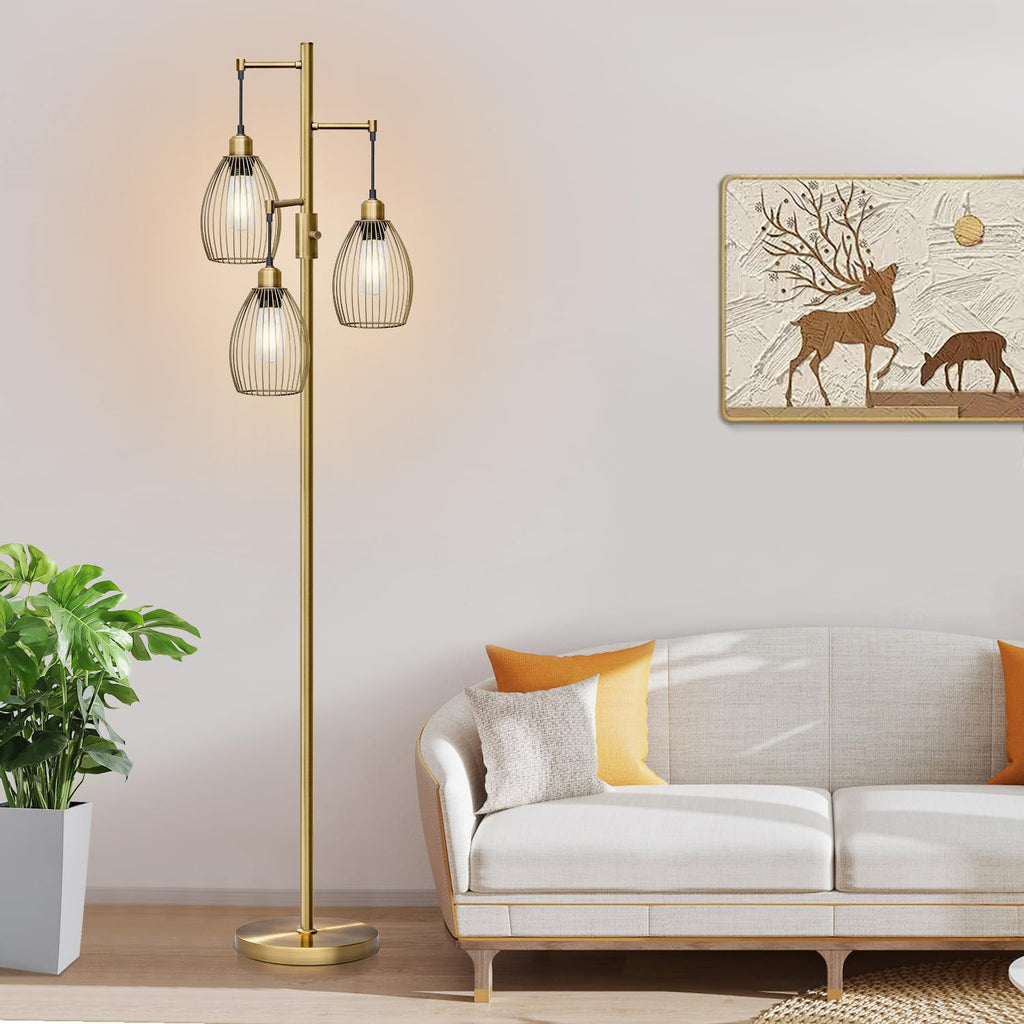 Dimmable Black Tree Floor Lamp with 3 LED Bulbs for Indoor Use