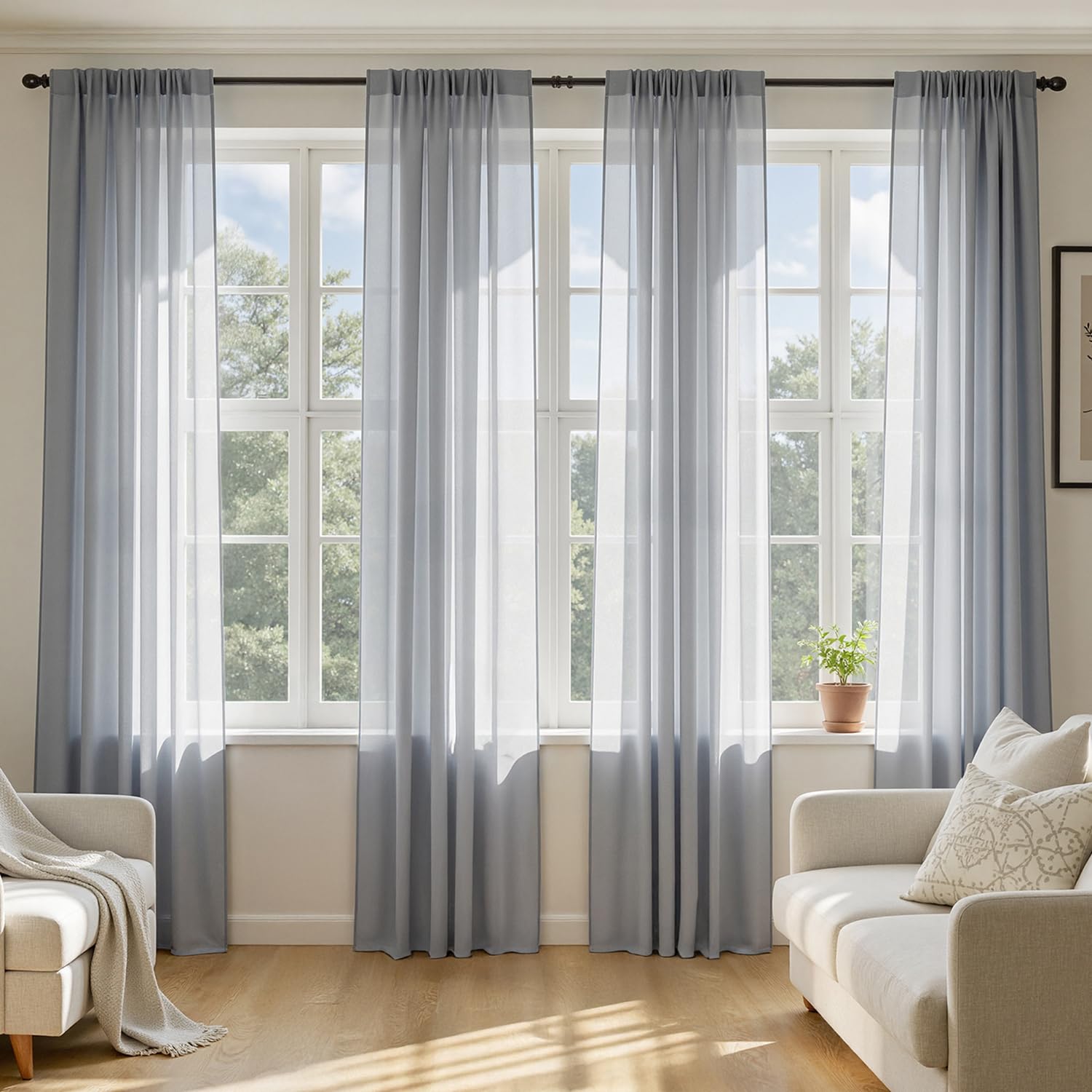 MIULEE White Sheer Curtains 105 Inches Long, 4 Panels Set, Light Filtering Voile Rod Pocket Drapes, Airy Soft Fabric Window Treatments for Living Room and Bedroom, 42 x 105 Inches