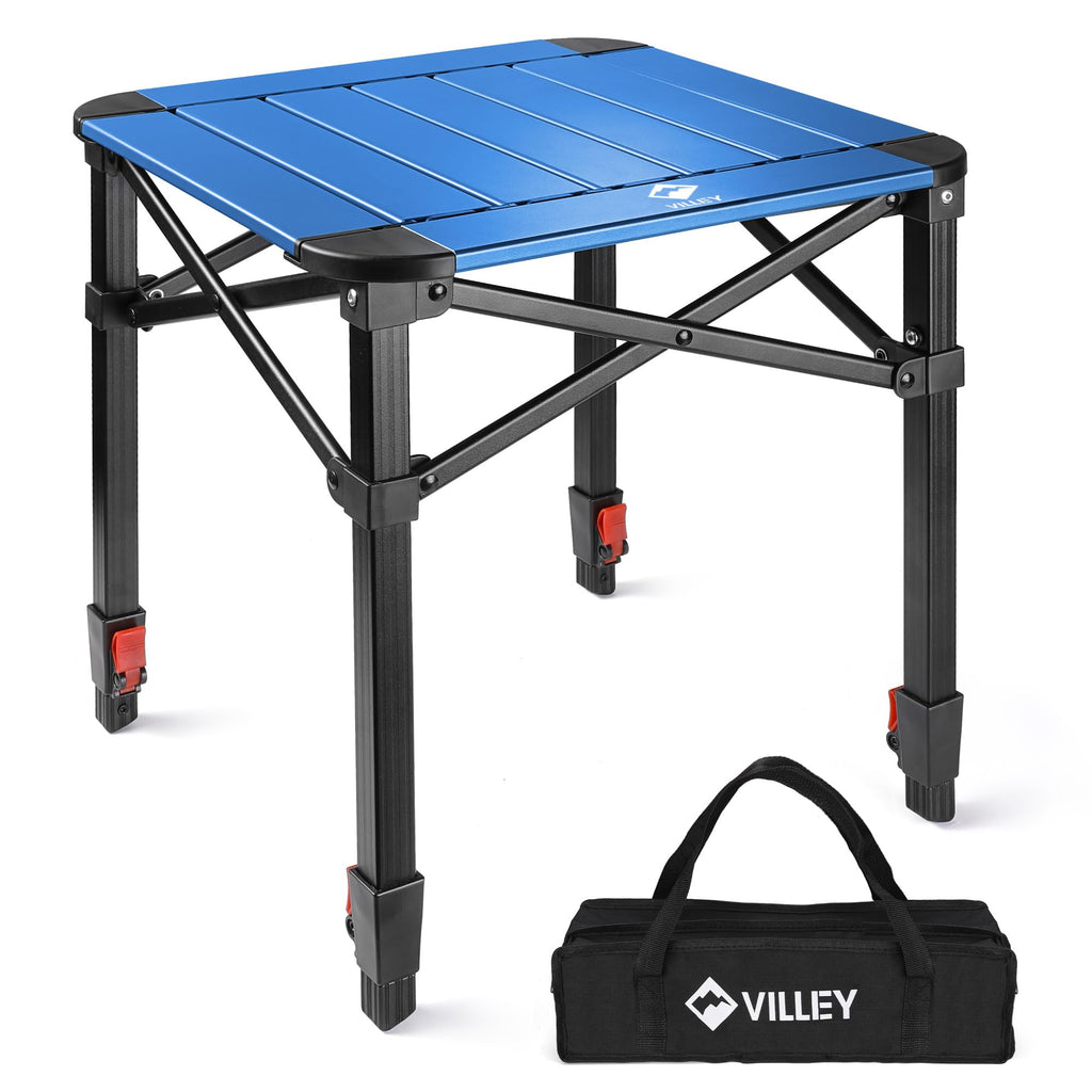 VILLEY Folding Camping Square Table with Carry Bag, Lightweight Aluminum Adjustable Square Table for Outdoor, Camping, Picnic, Backyards, BBQ, Small