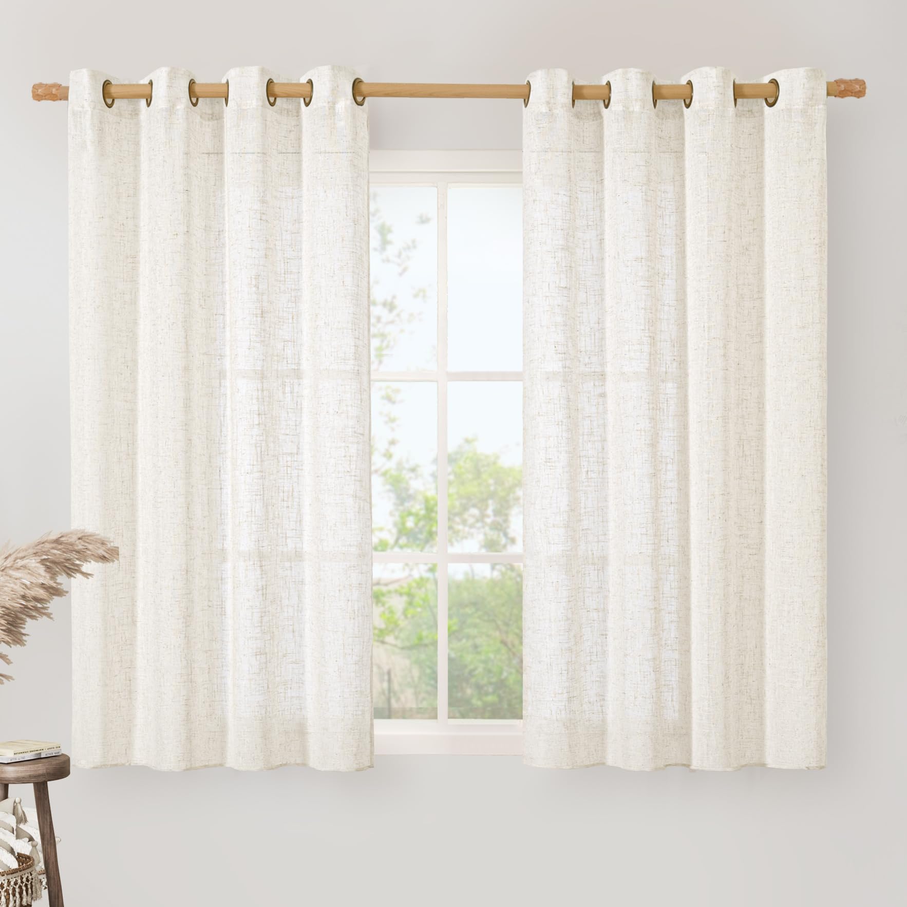 LAMIT Natural Cream Ivory Long Linen Curtains for Living Room, 108 inches Long Bronze Grommet Light Filtering Window Textured Neutral Sheer Drapes for Bedroom Farmhouse, 2 Panels, 52 x 108 Inch
