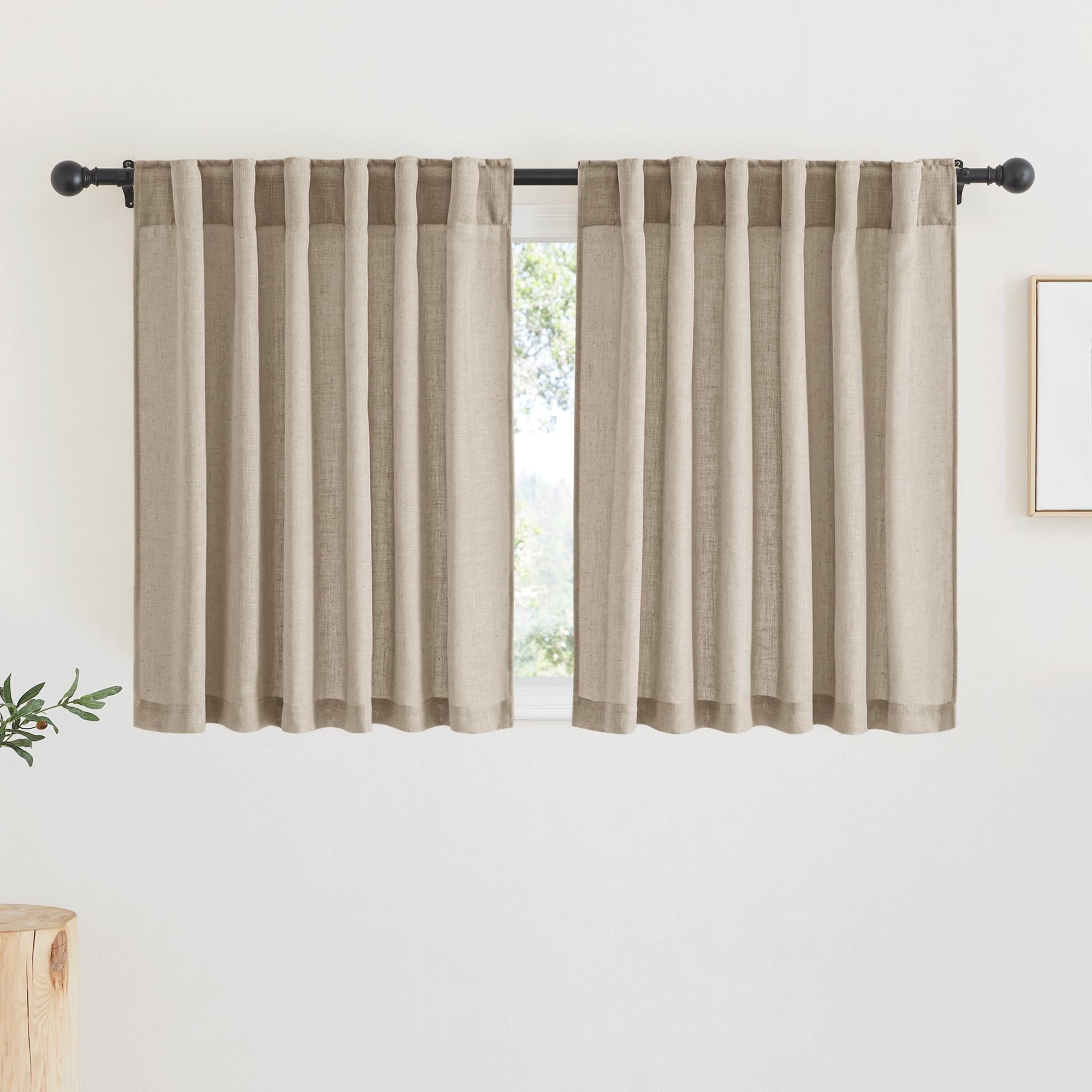 RYB HOME Semi Sheer Curtains 102 inches Long, Back Tab Light Filtration Half Privacy Window Curtains & Drapes for Bedroom Living Room, Linen, W 52 x L 102 inches, 2 Panels Set