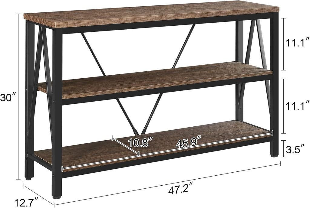 HOMISSUE Entryway Console Table, Rustic Console Table with Wide Storage, Industrial Foyer for Entryway with 3-Tier Open Shelves, Entry Tables for Living Room, Hallway, Brown, 47 Inch