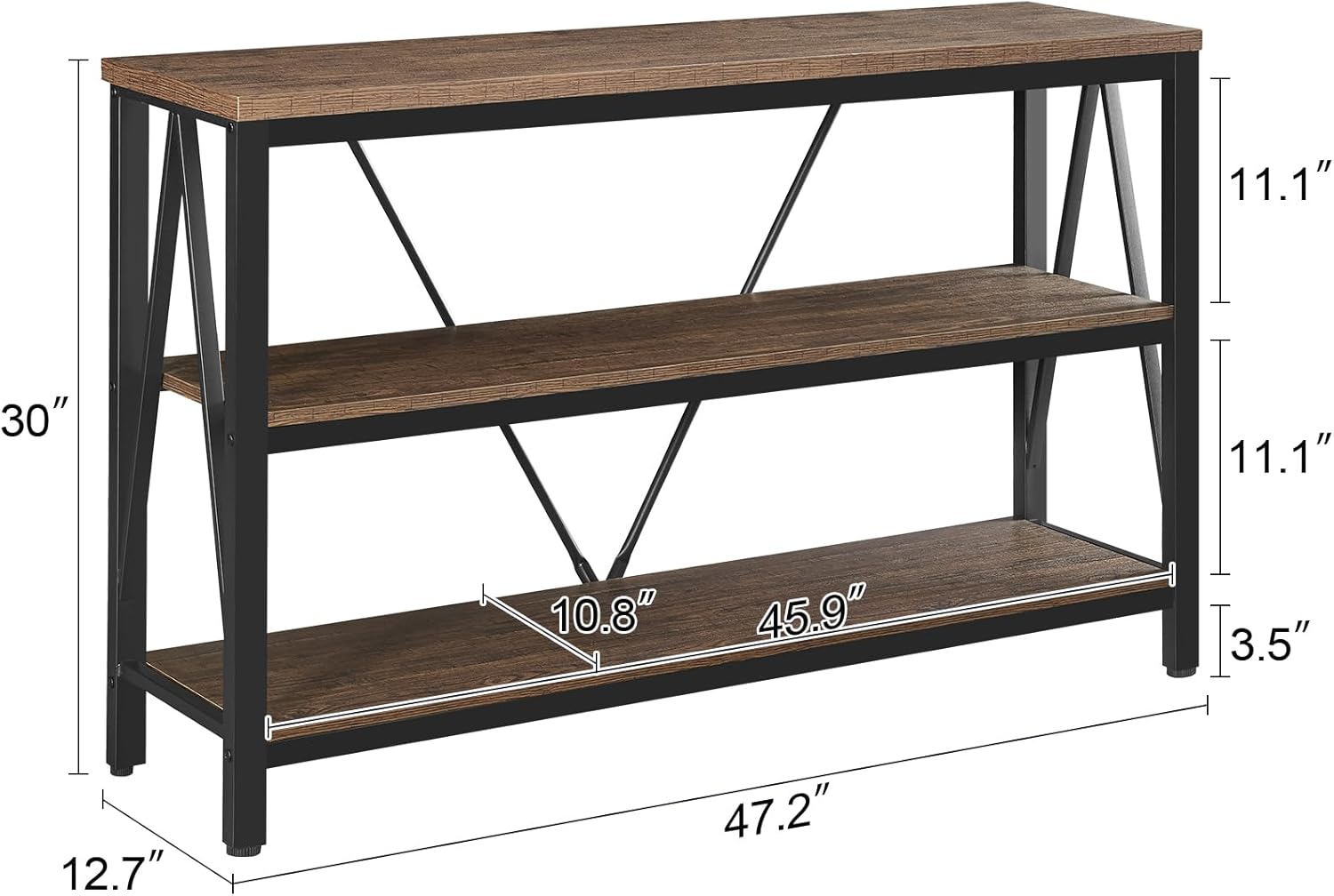 HOMISSUE Entryway Console Table, Rustic Console Table with Wide Storage, Industrial Foyer for Entryway with 3-Tier Open Shelves, Entry Tables for Living Room, Hallway, Brown, 47 Inch