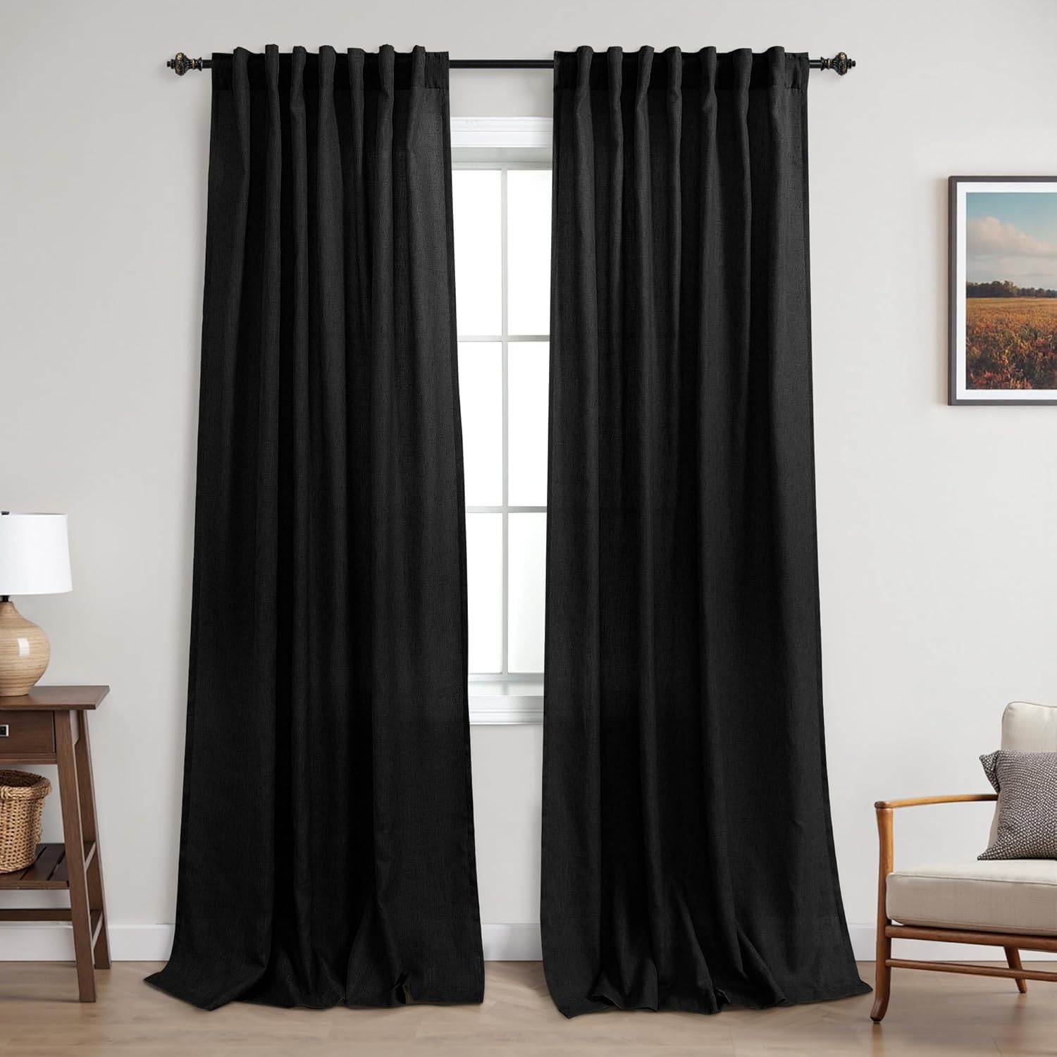 KOUFALL 92 Inch Curtains for Living Room 2 Panels Set,Light Filtering Farmhouse Boho Linen Semi Sheer Curtain Drapes 92 Inches Long for Bedroom,Cream Ivory