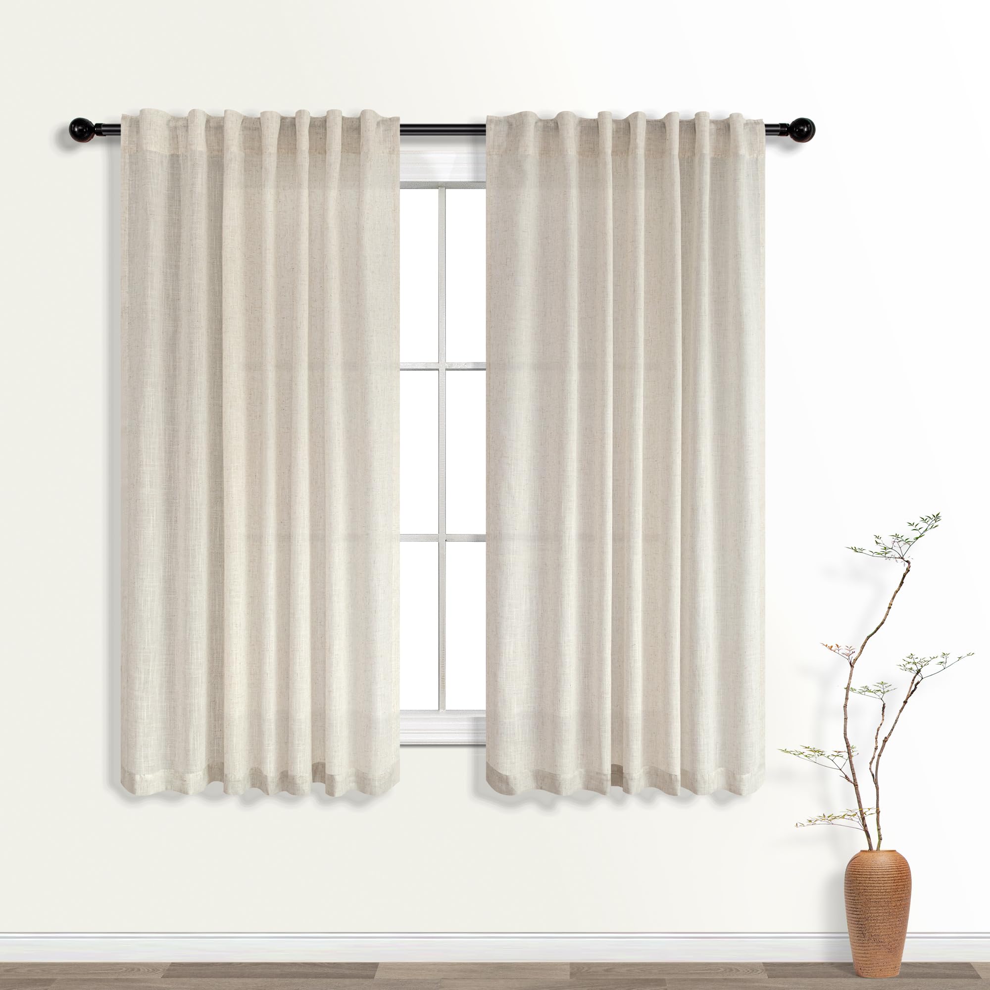KOUFALL 92 Inch Curtains for Living Room 2 Panels Set,Light Filtering Farmhouse Boho Linen Semi Sheer Curtain Drapes 92 Inches Long for Bedroom,Cream Ivory