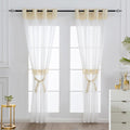 L.Z.E Gold White Sheer Curtains 108 Inches Long 2 Panels Set for Living Room Bedroom See Through Sheer Curtains Grommet Top Transparent Sheers with Wave Pattern Extra Long