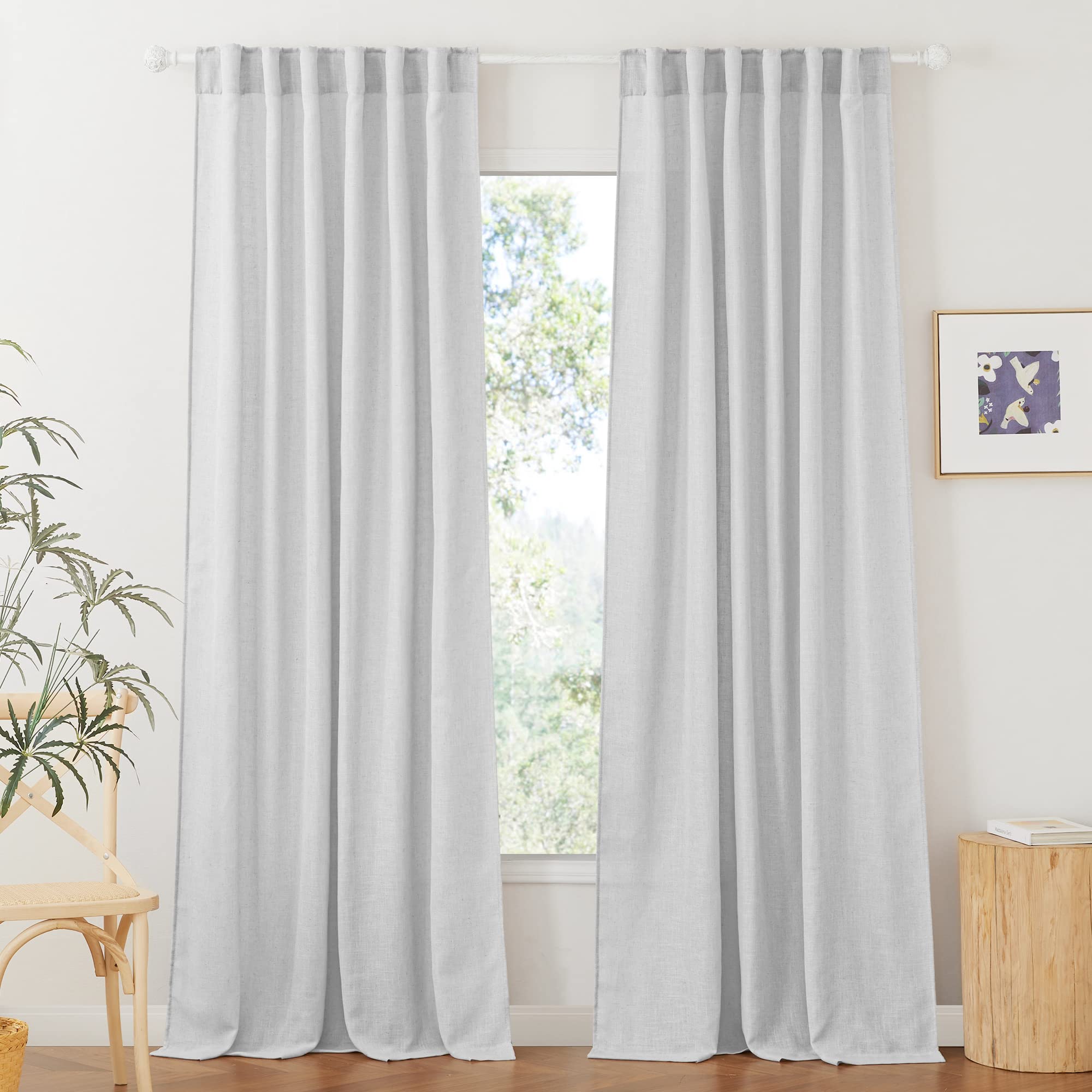 RYB HOME Semi Sheer Curtains 102 inches Long, Back Tab Light Filtration Half Privacy Window Curtains & Drapes for Bedroom Living Room, Linen, W 52 x L 102 inches, 2 Panels Set