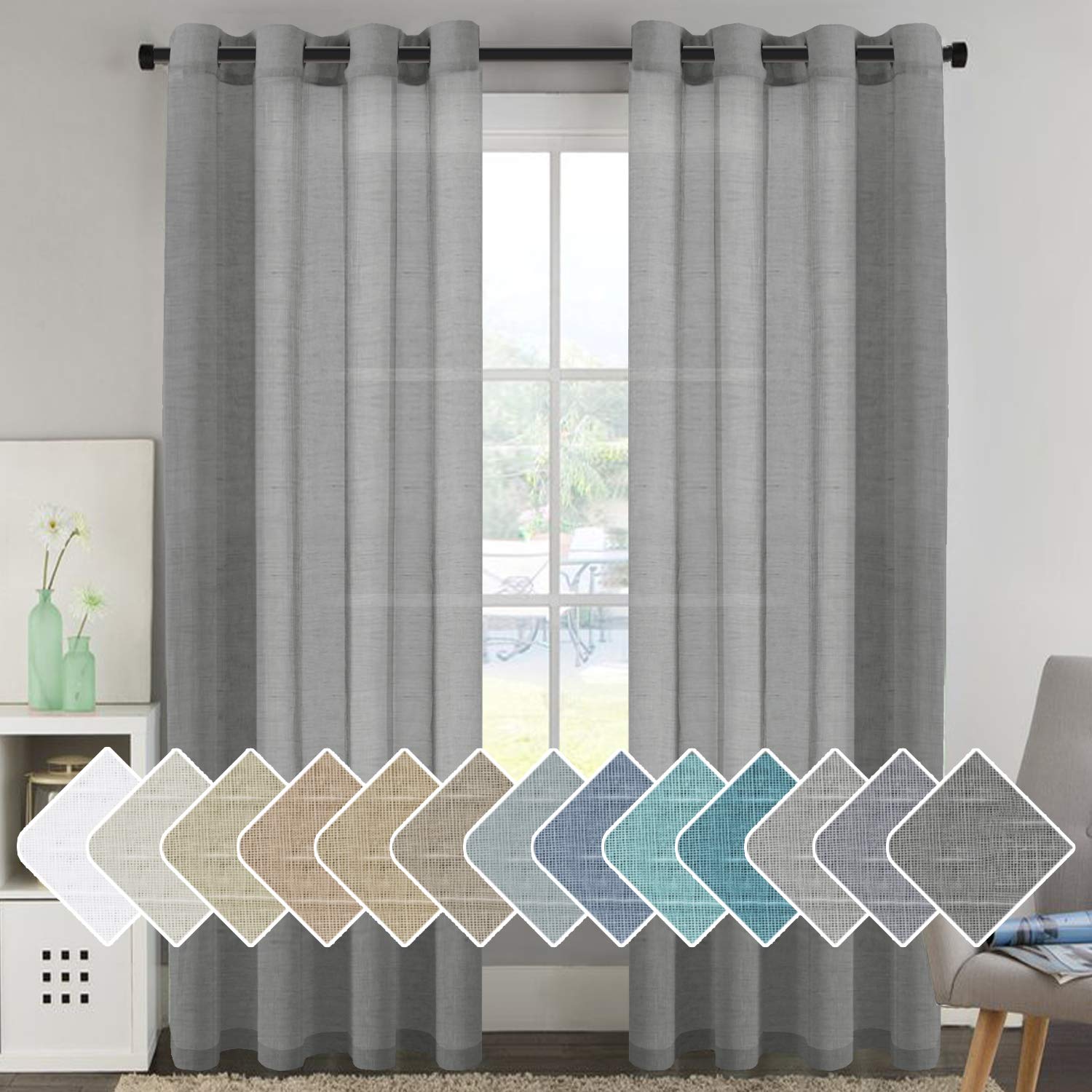 H.VERSAILTEX Linen Curtains Natural Linen Semi-Sheer Curtains 2 Panels Nickel Grommet Privacy Added Premium Soft Rich Material Drapes for Bedroom/Livingroom - 52x108 - Inch - Linen