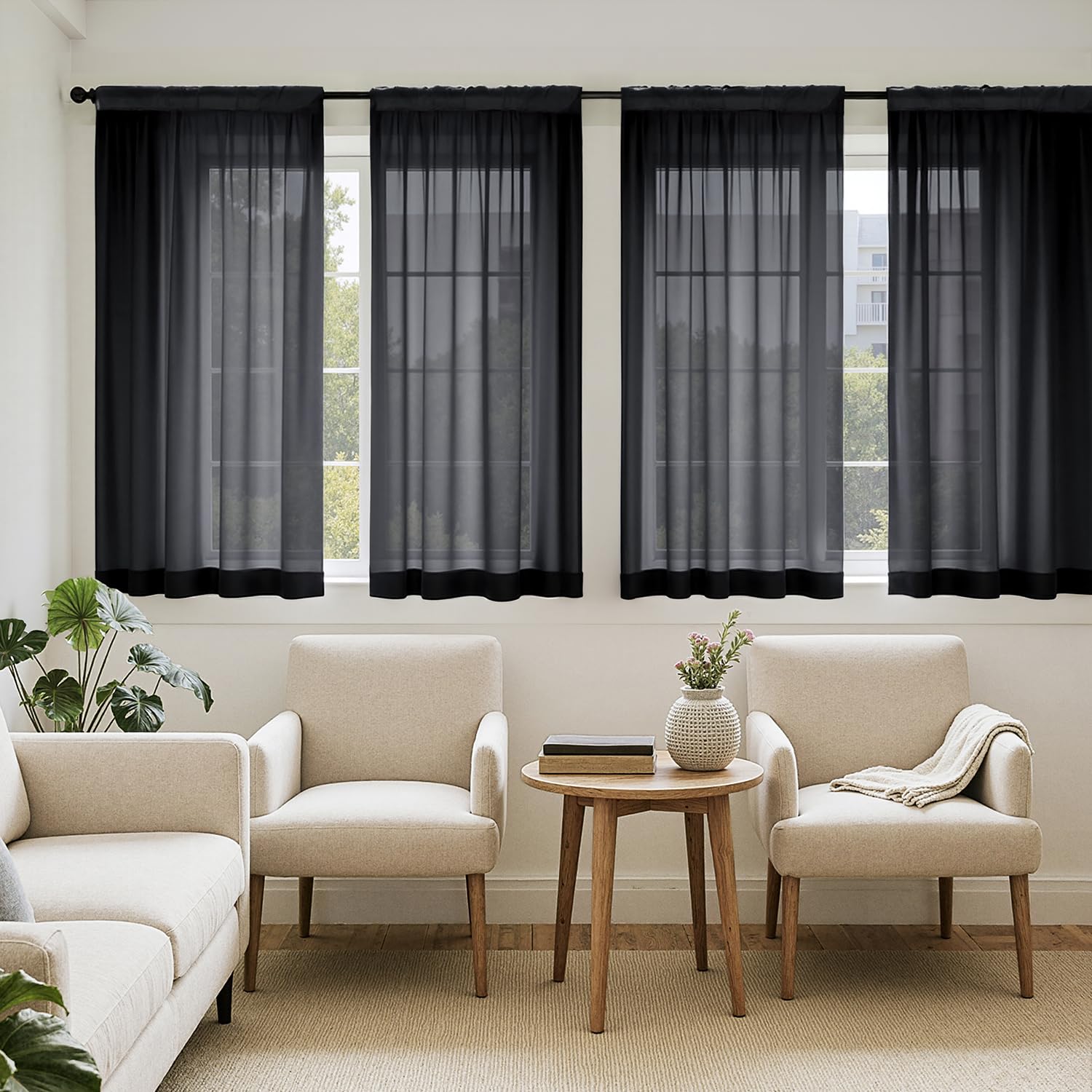 MIULEE White Sheer Curtains 105 Inches Long, 4 Panels Set, Light Filtering Voile Rod Pocket Drapes, Airy Soft Fabric Window Treatments for Living Room and Bedroom, 42 x 105 Inches