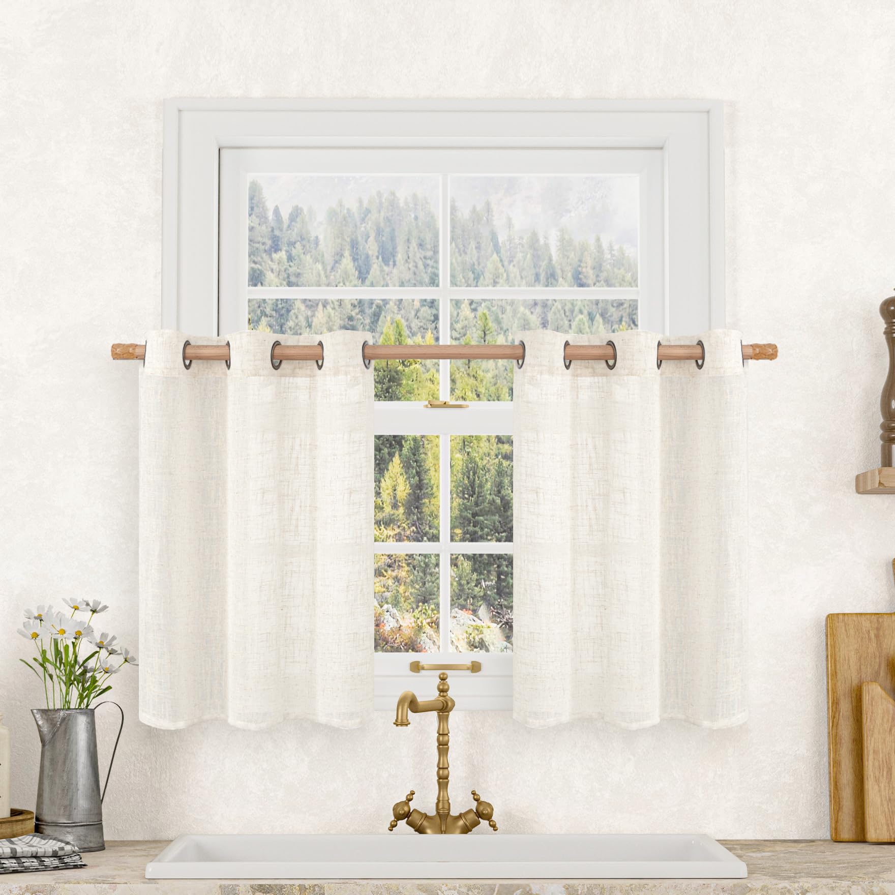 LAMIT Natural Cream Ivory Long Linen Curtains for Living Room, 108 inches Long Bronze Grommet Light Filtering Window Textured Neutral Sheer Drapes for Bedroom Farmhouse, 2 Panels, 52 x 108 Inch