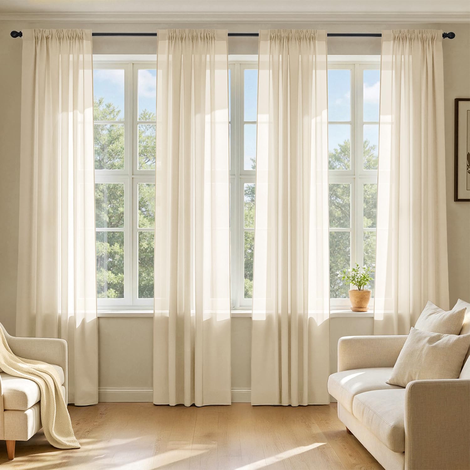 MIULEE White Sheer Curtains 105 Inches Long, 4 Panels Set, Light Filtering Voile Rod Pocket Drapes, Airy Soft Fabric Window Treatments for Living Room and Bedroom, 42 x 105 Inches