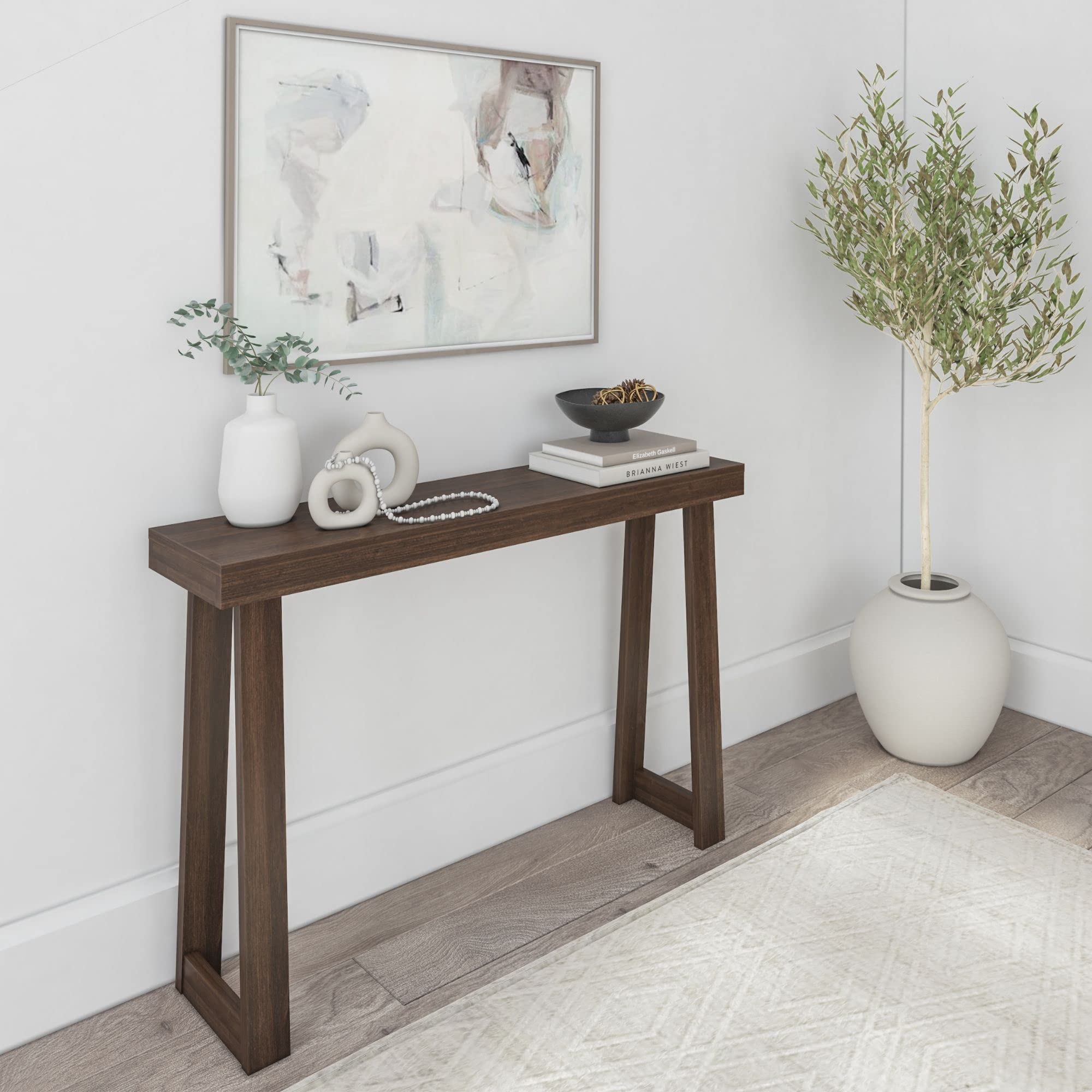 Plank+Beam Solid Wood Console Table, 46 Inch, Sofa Table, Narrow Entryway Table for Hallway, Behind The Couch, Living Room, Foyer, Easy Assembly, Black