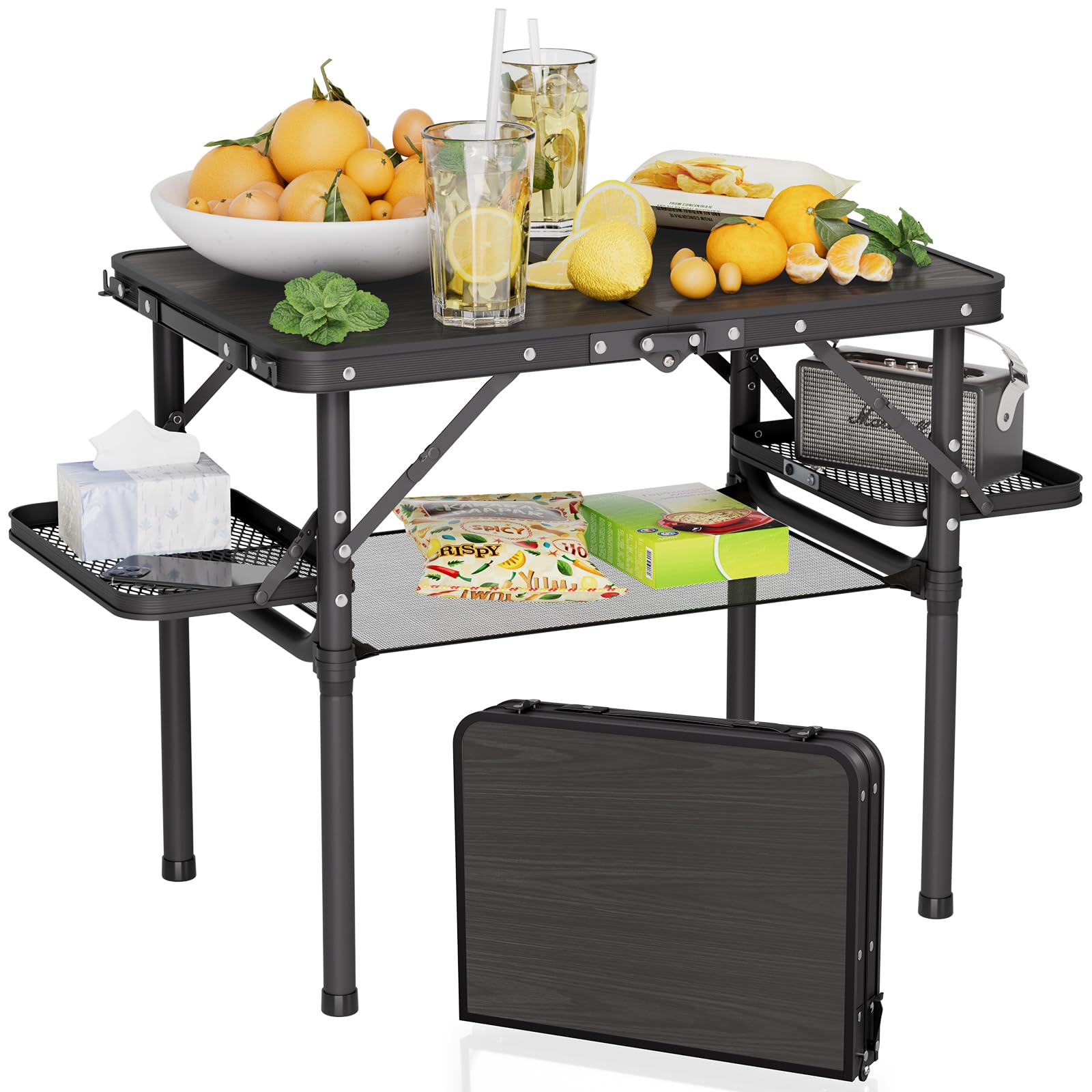 Titanker Small Camping Table Foldable 2ft, Folding Picnic Table with Side Racks & Net, Folding Camp Table Portable Beach Table, Car Camping Essentials, Sturdy Light Aluminum, Gift for Father Husband