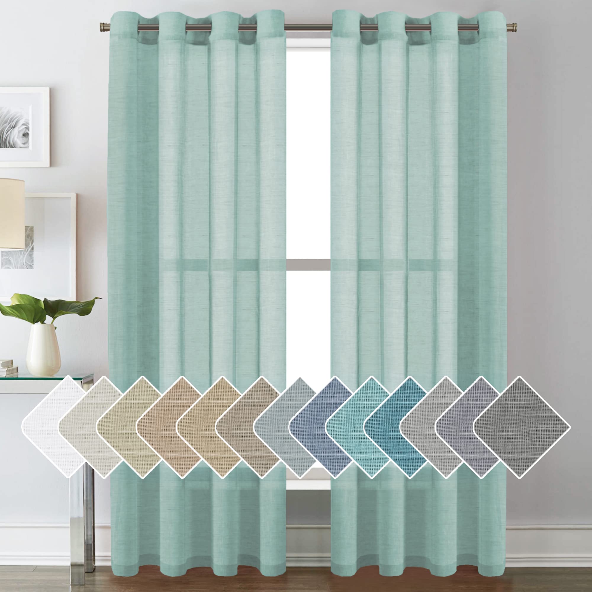H.VERSAILTEX Linen Curtains Natural Linen Semi-Sheer Curtains 2 Panels Nickel Grommet Privacy Added Premium Soft Rich Material Drapes for Bedroom/Livingroom - 52x108 - Inch - Linen