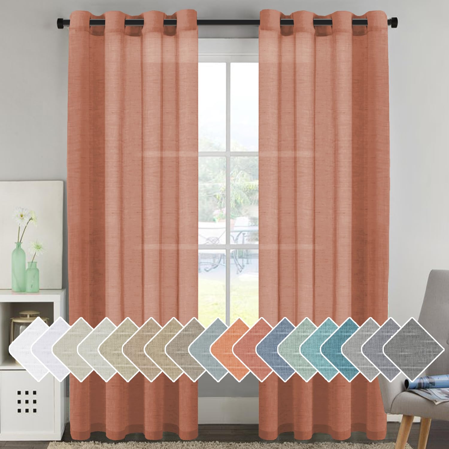 H.VERSAILTEX Linen Curtains Natural Linen Semi-Sheer Curtains 2 Panels Nickel Grommet Privacy Added Premium Soft Rich Material Drapes for Bedroom/Livingroom - 52x108 - Inch - Linen