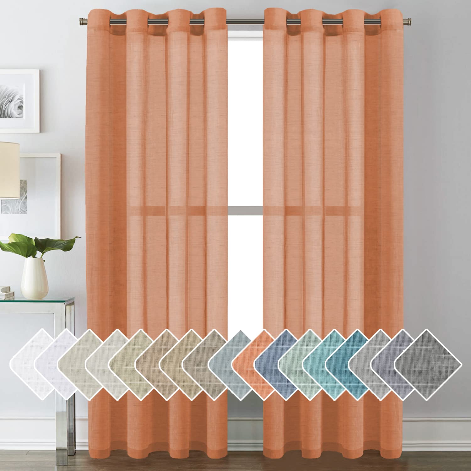 H.VERSAILTEX Linen Curtains Natural Linen Semi-Sheer Curtains 2 Panels Nickel Grommet Privacy Added Premium Soft Rich Material Drapes for Bedroom/Livingroom - 52x108 - Inch - Linen