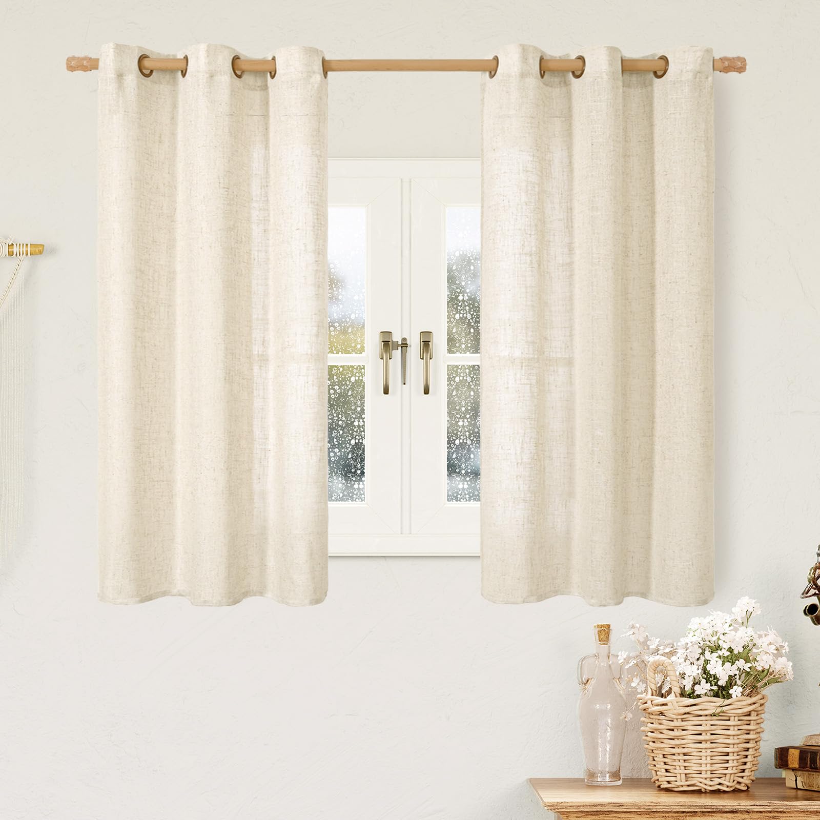 LAMIT Natural Cream Ivory Long Linen Curtains for Living Room, 108 inches Long Bronze Grommet Light Filtering Window Textured Neutral Sheer Drapes for Bedroom Farmhouse, 2 Panels, 52 x 108 Inch