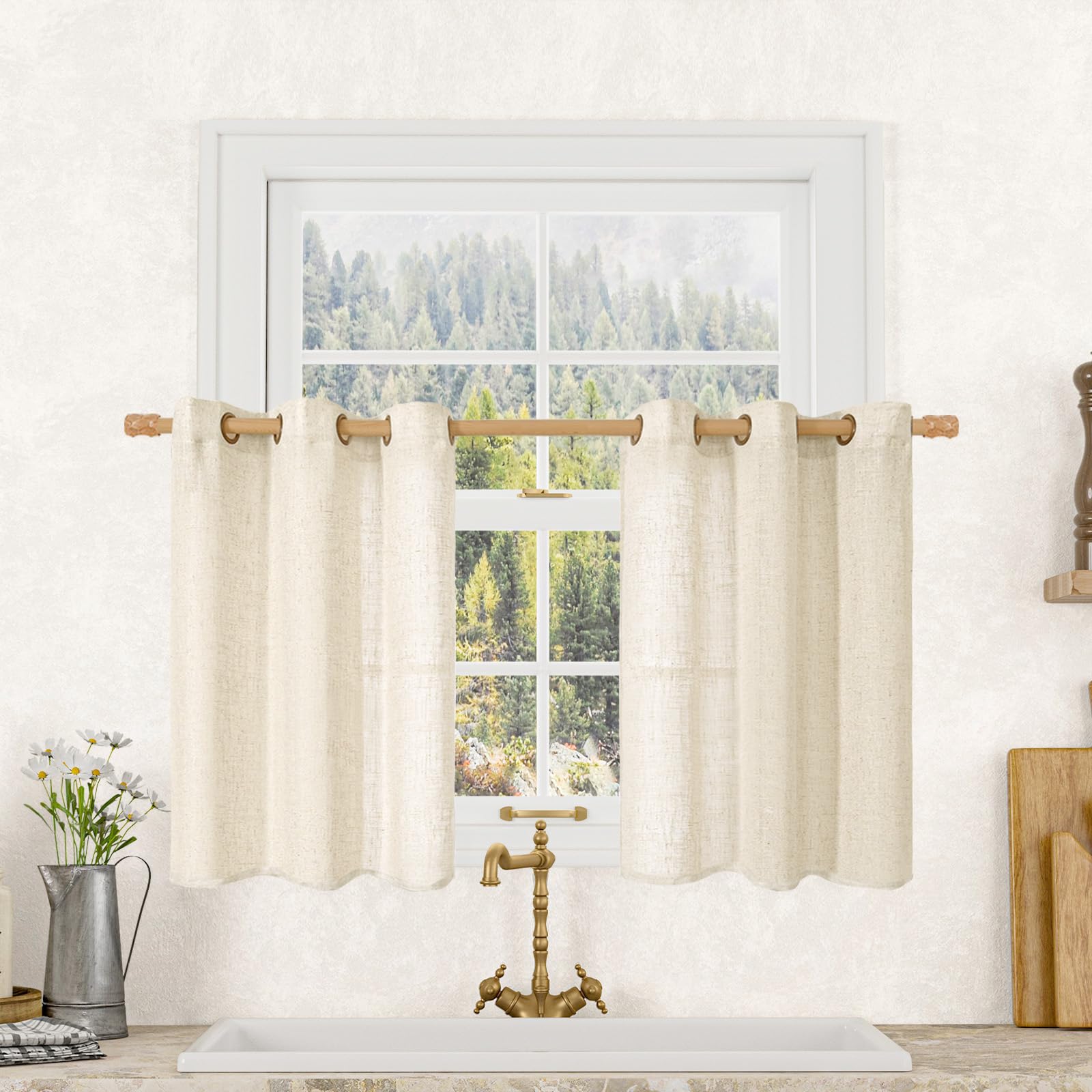 LAMIT Natural Cream Ivory Long Linen Curtains for Living Room, 108 inches Long Bronze Grommet Light Filtering Window Textured Neutral Sheer Drapes for Bedroom Farmhouse, 2 Panels, 52 x 108 Inch