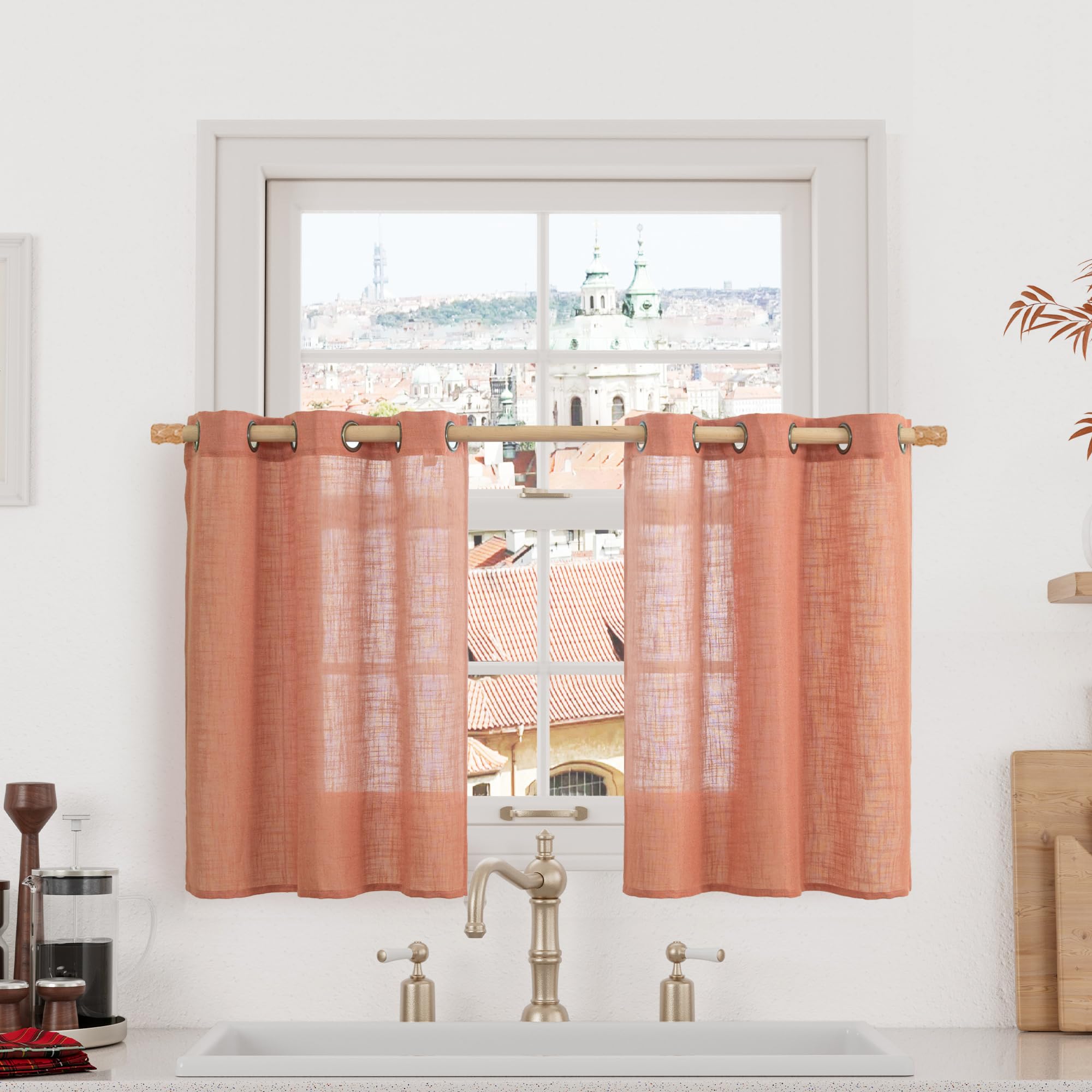 LAMIT Natural Cream Ivory Long Linen Curtains for Living Room, 108 inches Long Bronze Grommet Light Filtering Window Textured Neutral Sheer Drapes for Bedroom Farmhouse, 2 Panels, 52 x 108 Inch