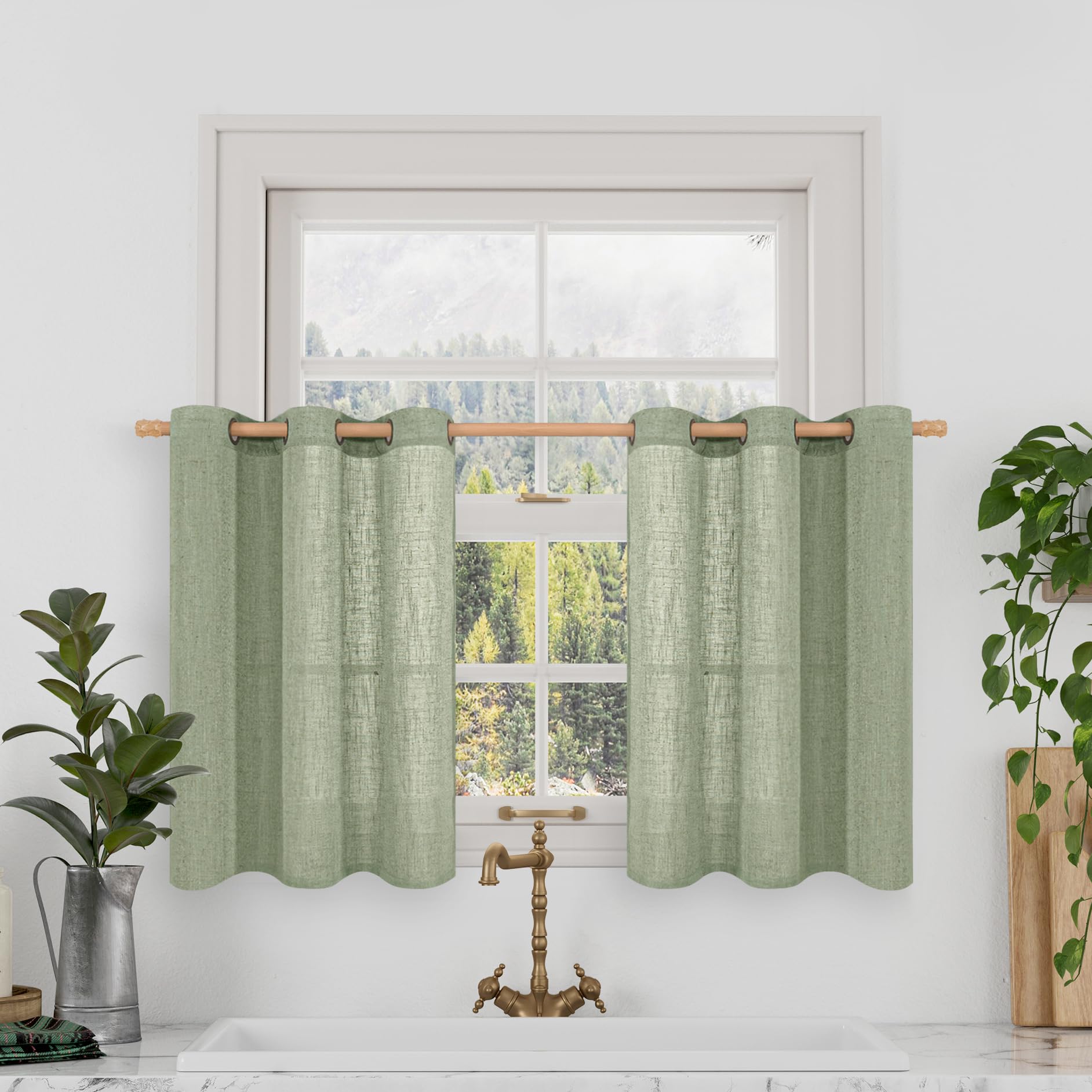 LAMIT Natural Cream Ivory Long Linen Curtains for Living Room, 108 inches Long Bronze Grommet Light Filtering Window Textured Neutral Sheer Drapes for Bedroom Farmhouse, 2 Panels, 52 x 108 Inch