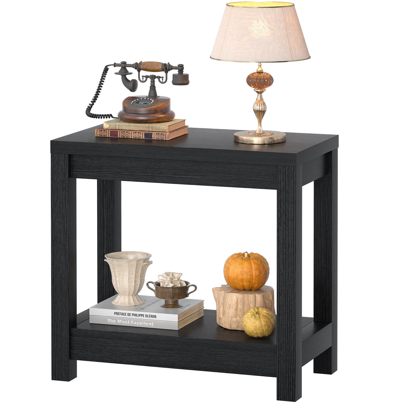 Besiost 32" Black Grain Wood Narrow Entryway Table with Shelf Storage & Simple Assembly