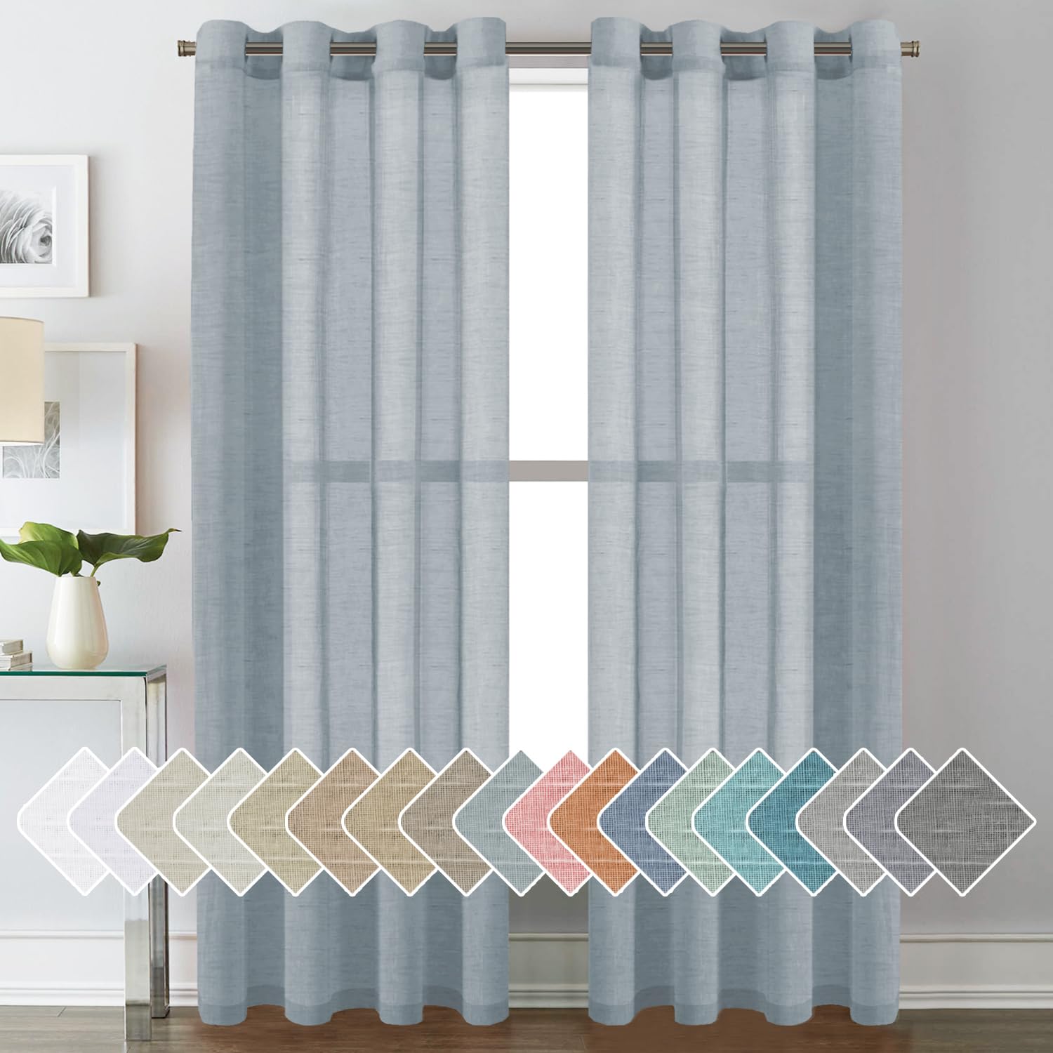 H.VERSAILTEX Linen Curtains Natural Linen Semi-Sheer Curtains 2 Panels Nickel Grommet Privacy Added Premium Soft Rich Material Drapes for Bedroom/Livingroom - 52x108 - Inch - Linen