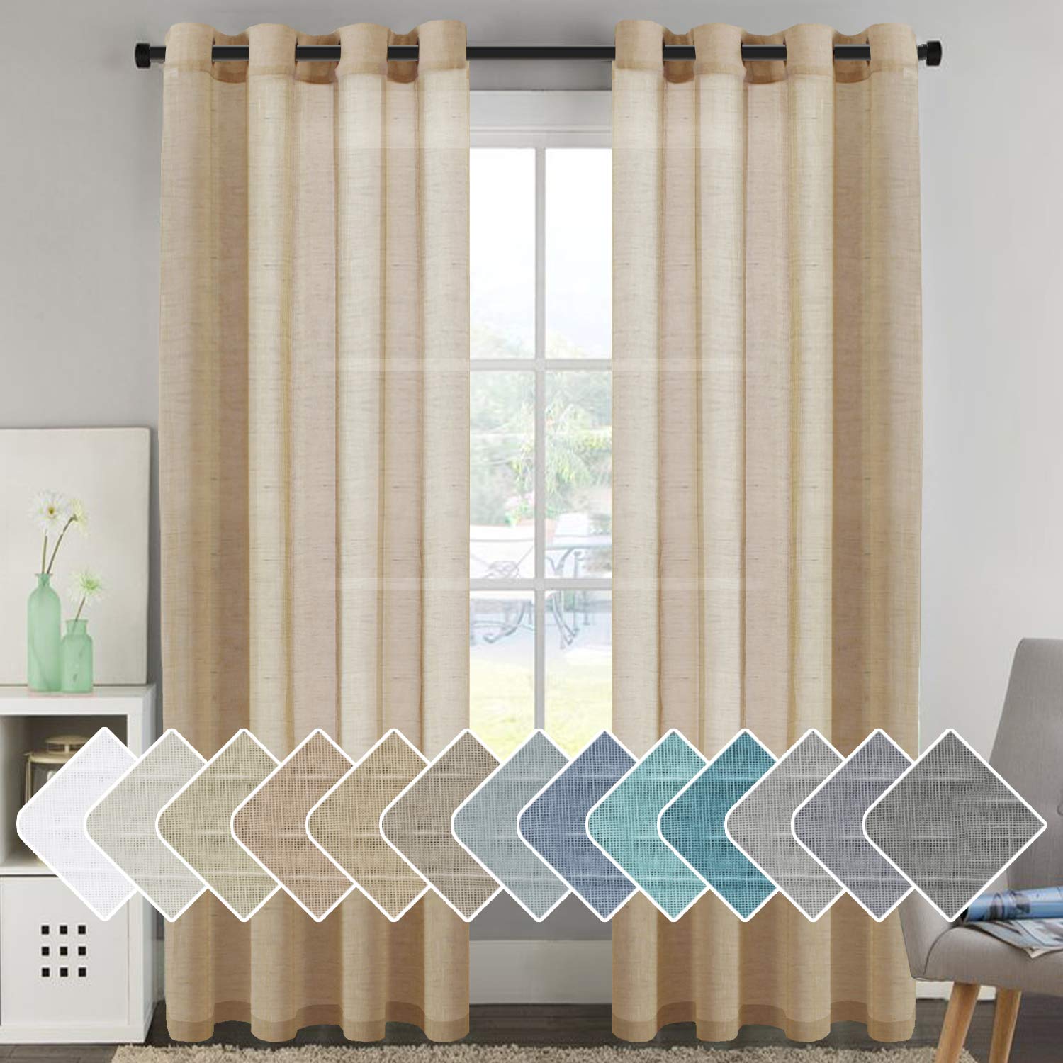 H.VERSAILTEX Linen Curtains Natural Linen Semi-Sheer Curtains 2 Panels Nickel Grommet Privacy Added Premium Soft Rich Material Drapes for Bedroom/Livingroom - 52x108 - Inch - Linen