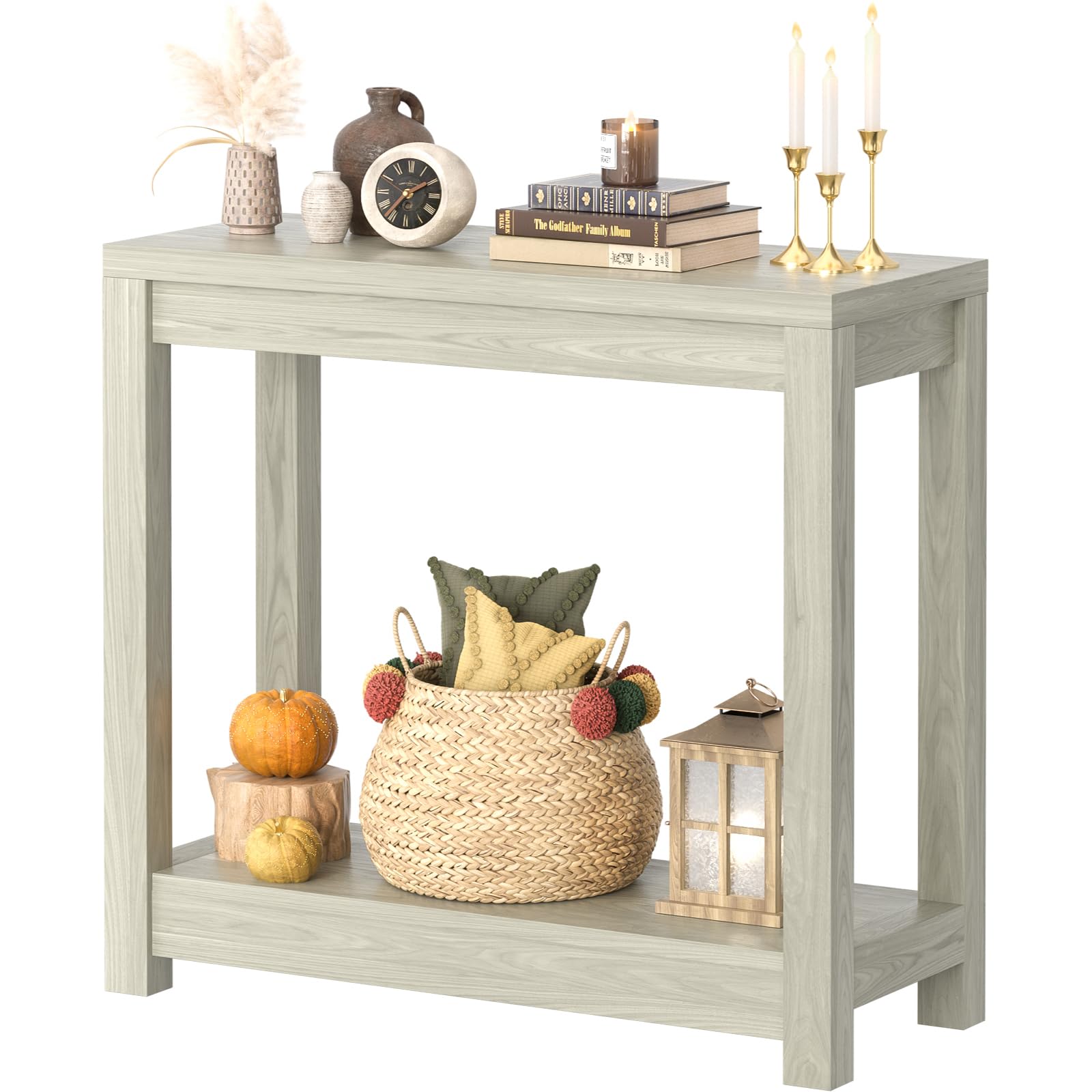 Besiost 32" Black Grain Wood Narrow Entryway Table with Shelf Storage & Simple Assembly