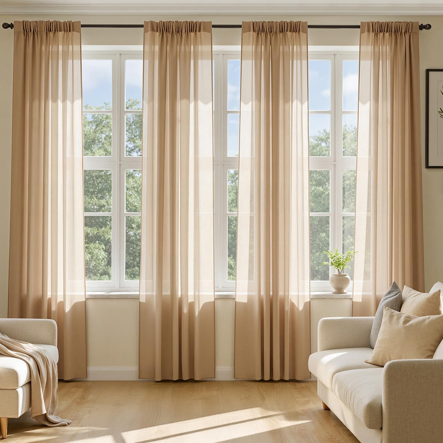 MIULEE White Sheer Curtains 105 Inches Long, 4 Panels Set, Light Filtering Voile Rod Pocket Drapes, Airy Soft Fabric Window Treatments for Living Room and Bedroom, 42 x 105 Inches
