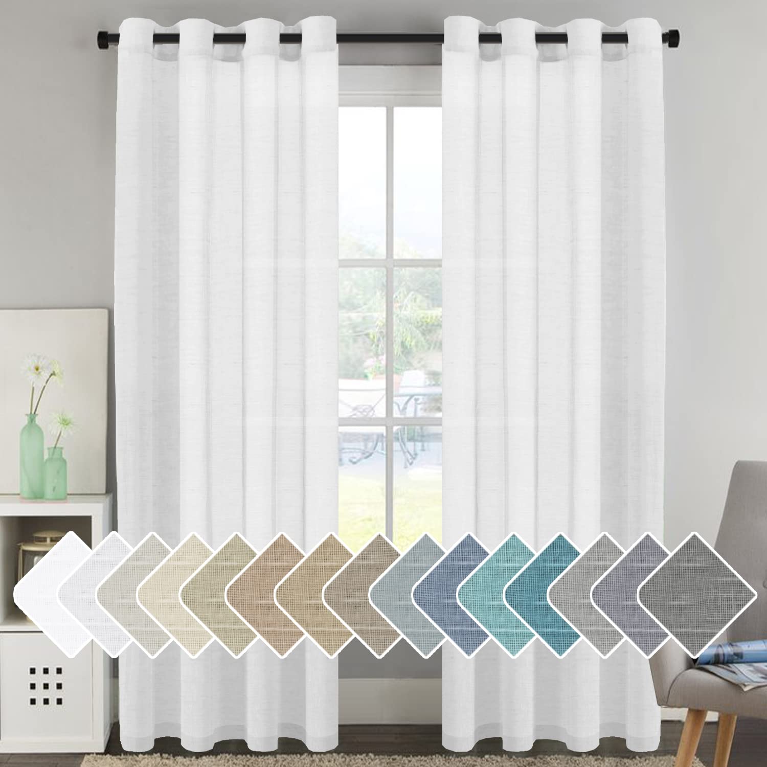 H.VERSAILTEX Linen Curtains Natural Linen Semi-Sheer Curtains 2 Panels Nickel Grommet Privacy Added Premium Soft Rich Material Drapes for Bedroom/Livingroom - 52x108 - Inch - Linen