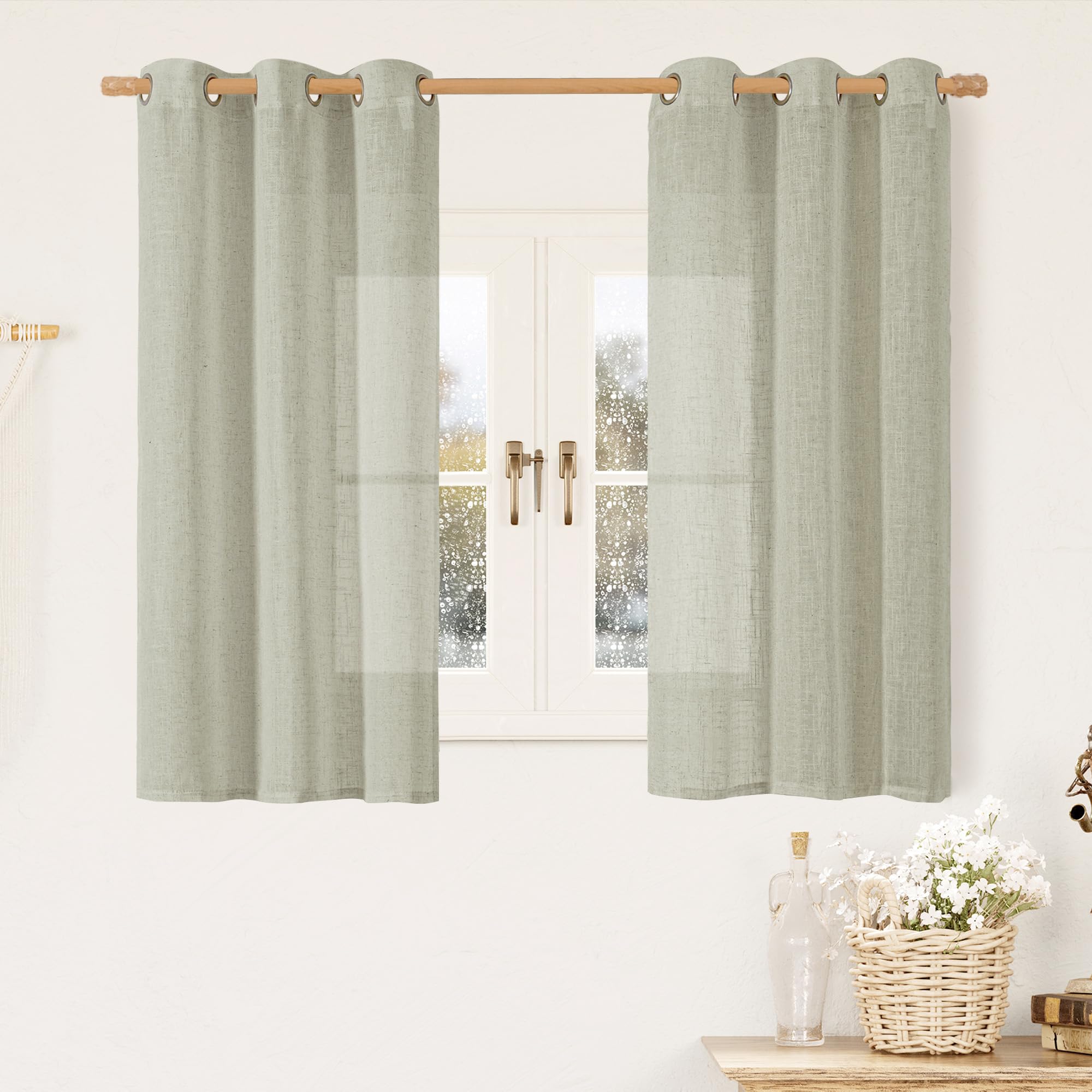 LAMIT Natural Cream Ivory Long Linen Curtains for Living Room, 108 inches Long Bronze Grommet Light Filtering Window Textured Neutral Sheer Drapes for Bedroom Farmhouse, 2 Panels, 52 x 108 Inch