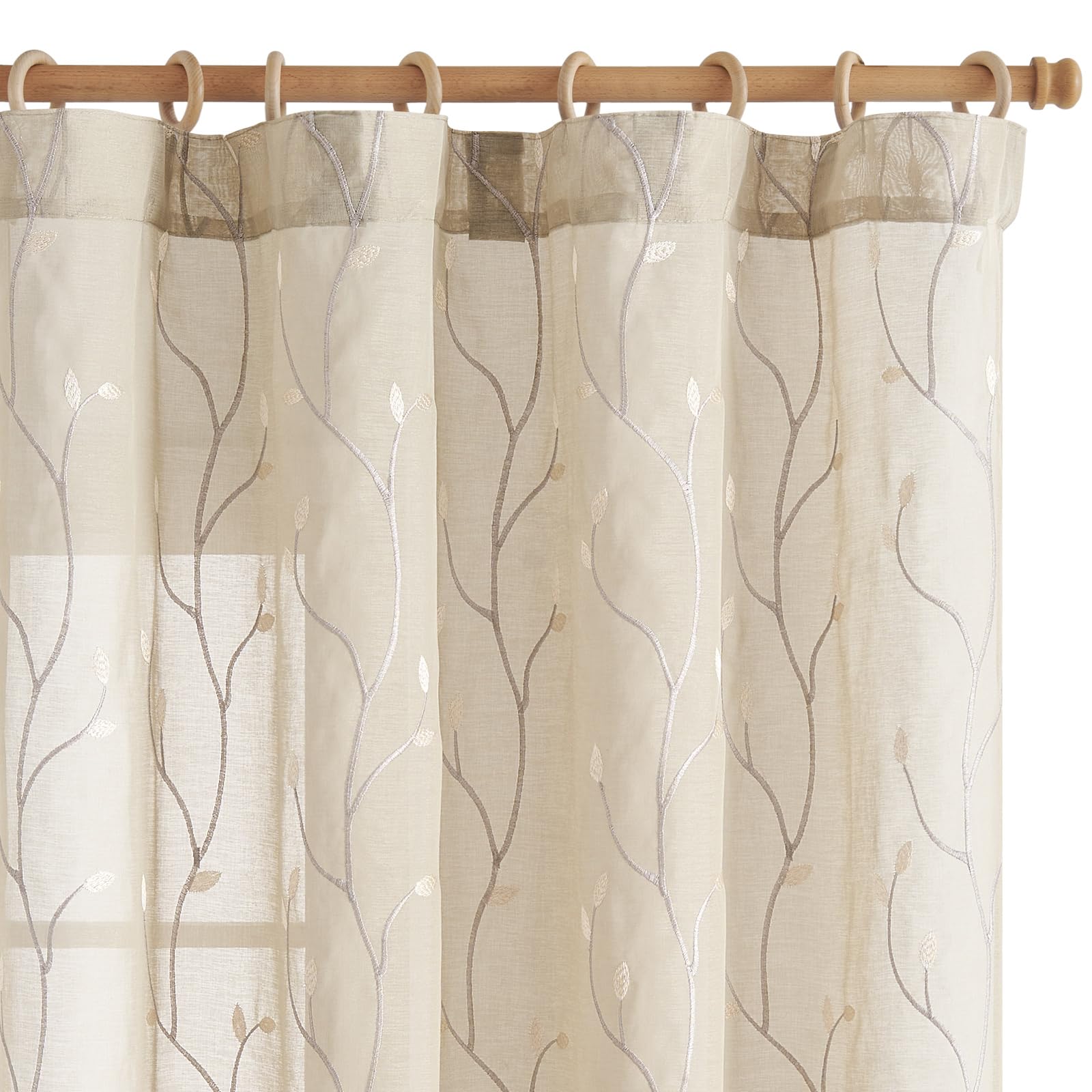 jinchan Sheer Curtains for Bedroom 84 Inch Length Leaf Embroidered Semi Sheers for Living Room Botanical Embroidery Voile Transparent Grommet Window Treatments Taupe 2 Panels