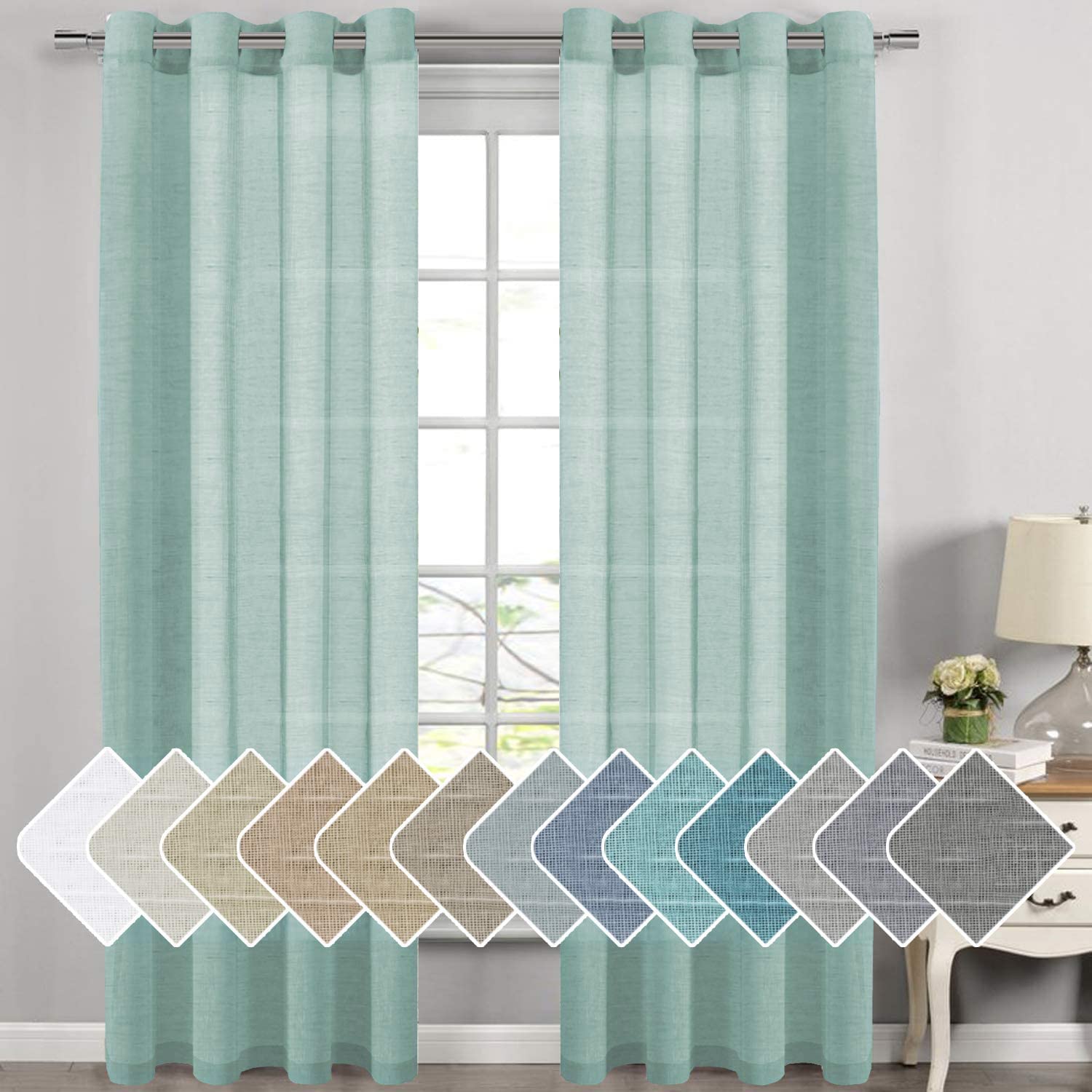 H.VERSAILTEX Linen Curtains Natural Linen Semi-Sheer Curtains 2 Panels Nickel Grommet Privacy Added Premium Soft Rich Material Drapes for Bedroom/Livingroom - 52x108 - Inch - Linen