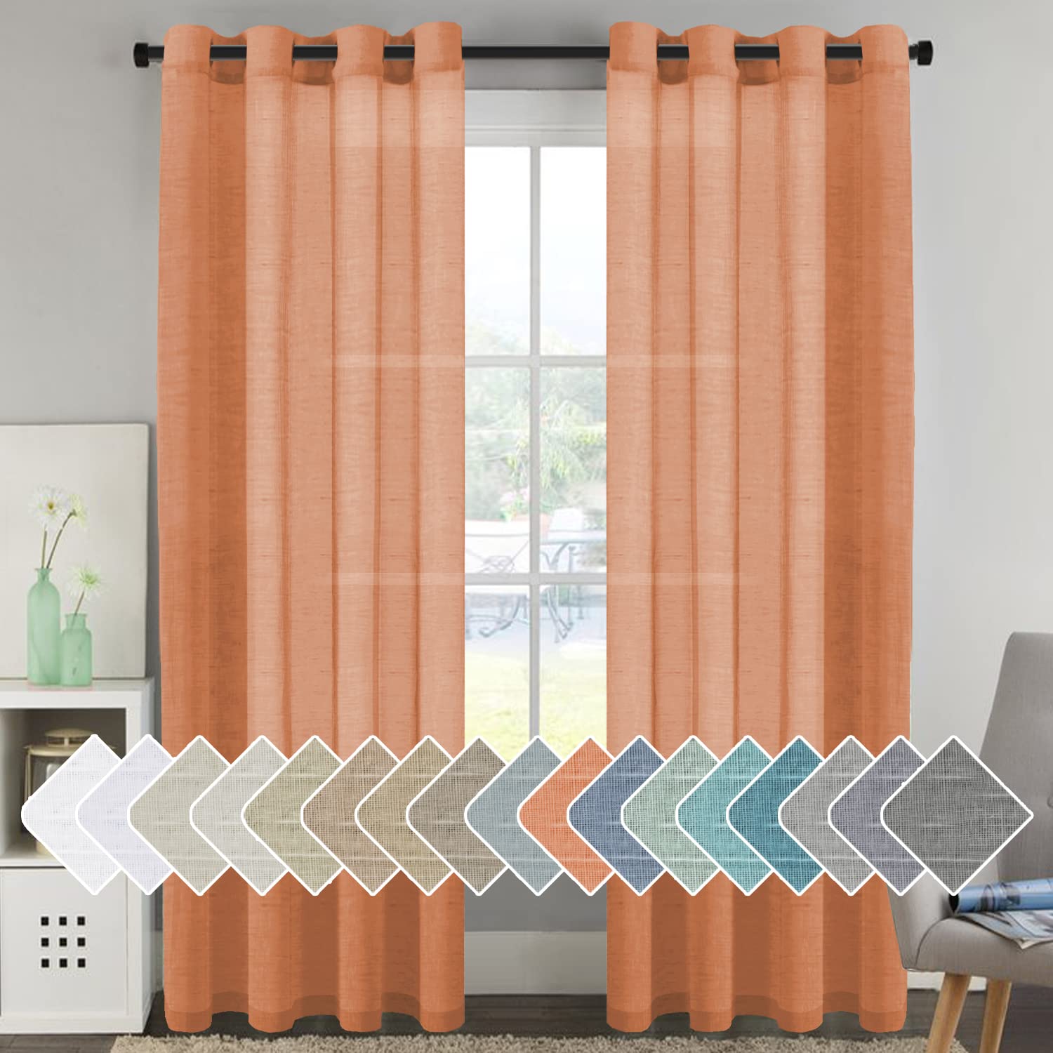H.VERSAILTEX Linen Curtains Natural Linen Semi-Sheer Curtains 2 Panels Nickel Grommet Privacy Added Premium Soft Rich Material Drapes for Bedroom/Livingroom - 52x108 - Inch - Linen