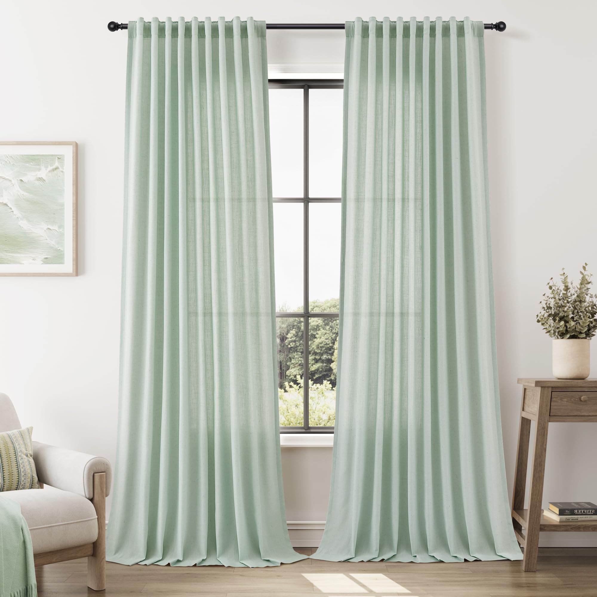 Nanspring Linen Curtains 80 Inches Long for Living Room Semi Sheer Light Filtering Curtain Back Tab Neutral Boho Modern Farmhouse Window Drapes for Bedroom 52x80 2 Panels Cream Ivory Beige Natural