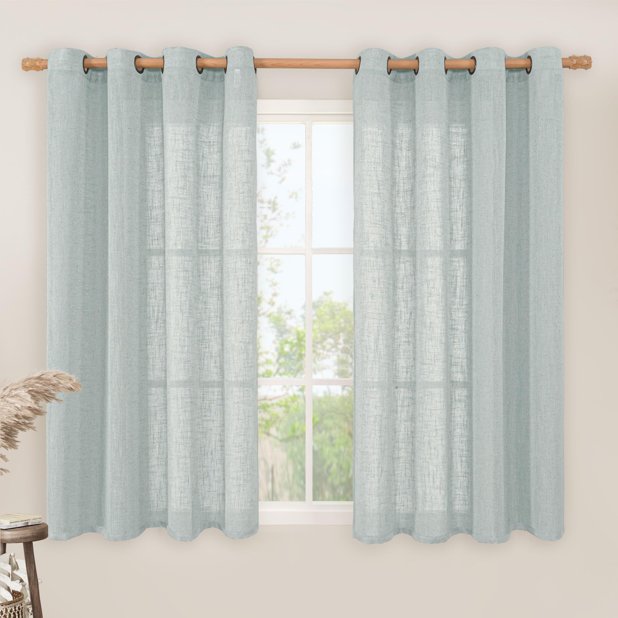 LAMIT Natural Cream Ivory Long Linen Curtains for Living Room, 108 inches Long Bronze Grommet Light Filtering Window Textured Neutral Sheer Drapes for Bedroom Farmhouse, 2 Panels, 52 x 108 Inch