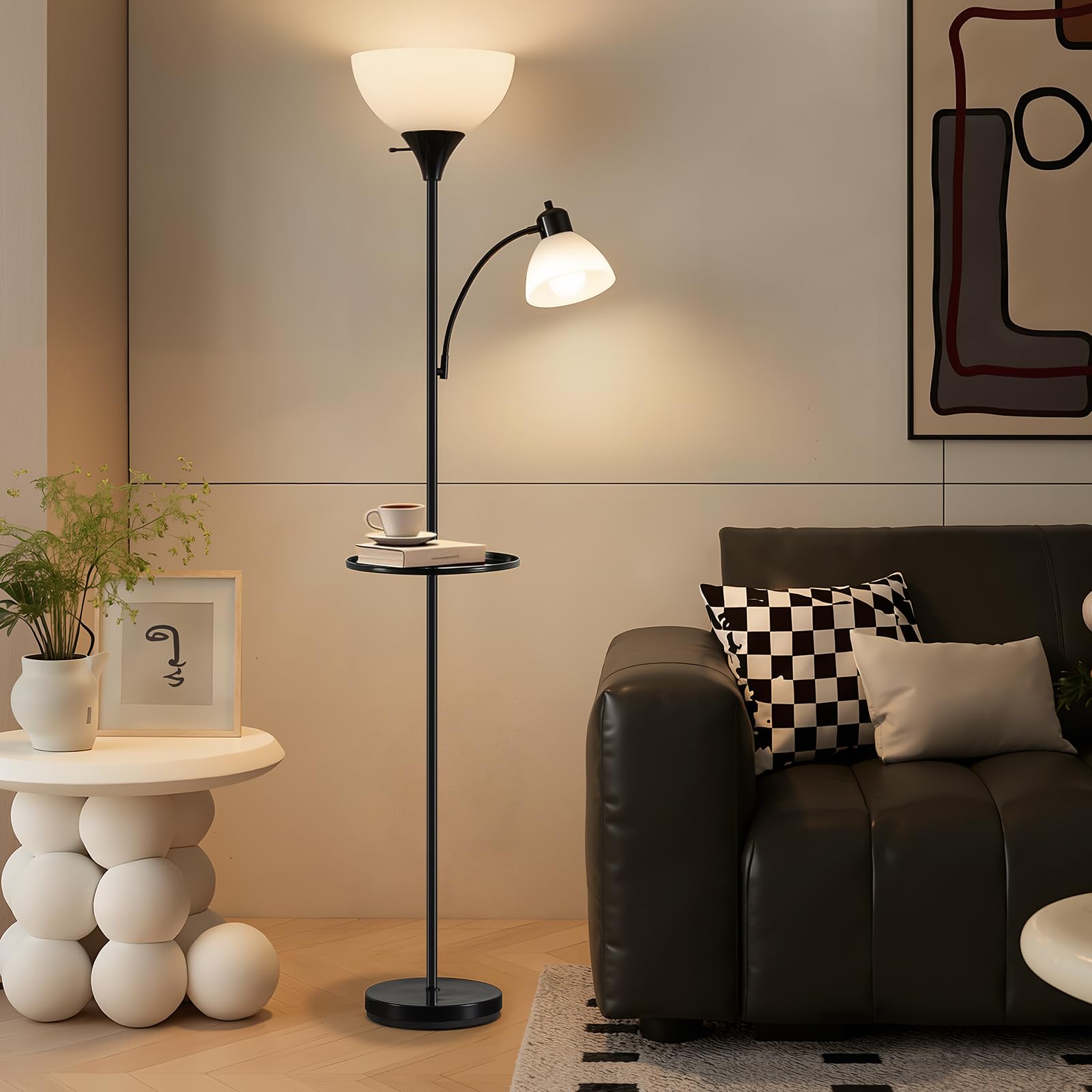 Luvkczc Floor Lamps for Living Room, 72" Tall Torchiere Floor Lamp with 8W Adjustable Reading Lights, Industrial Lamps for Living Room, Bedroom, Office, Black Tree Floor Lamp【3 Bulbs Included】