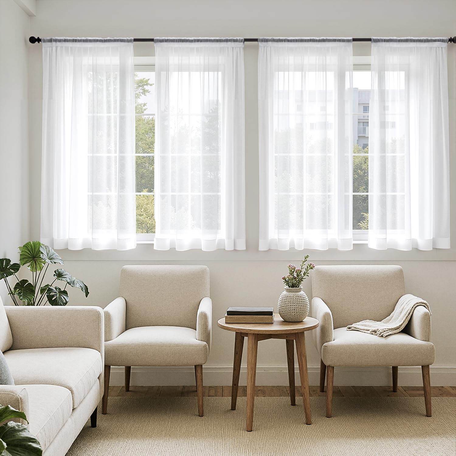 MIULEE White Sheer Curtains 105 Inches Long, 4 Panels Set, Light Filtering Voile Rod Pocket Drapes, Airy Soft Fabric Window Treatments for Living Room and Bedroom, 42 x 105 Inches