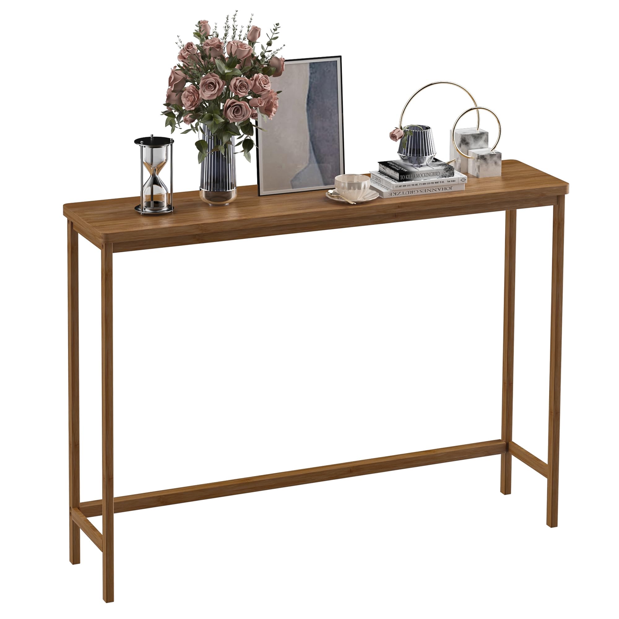 VASMIA Console Table, Entryway Table, Narrow Sofa Table, 39" Bamboo Hallway Table for Entryway, Living Room, Bedroom, Foyer, Natural