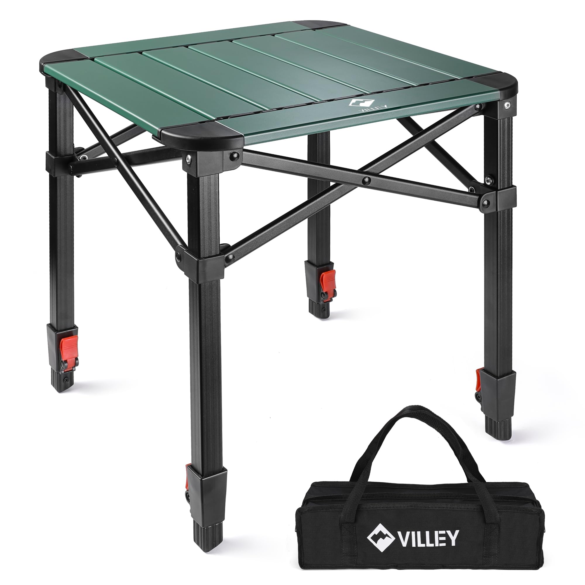 VILLEY Folding Camping Square Table with Carry Bag, Lightweight Aluminum Adjustable Square Table for Outdoor, Camping, Picnic, Backyards, BBQ, Small
