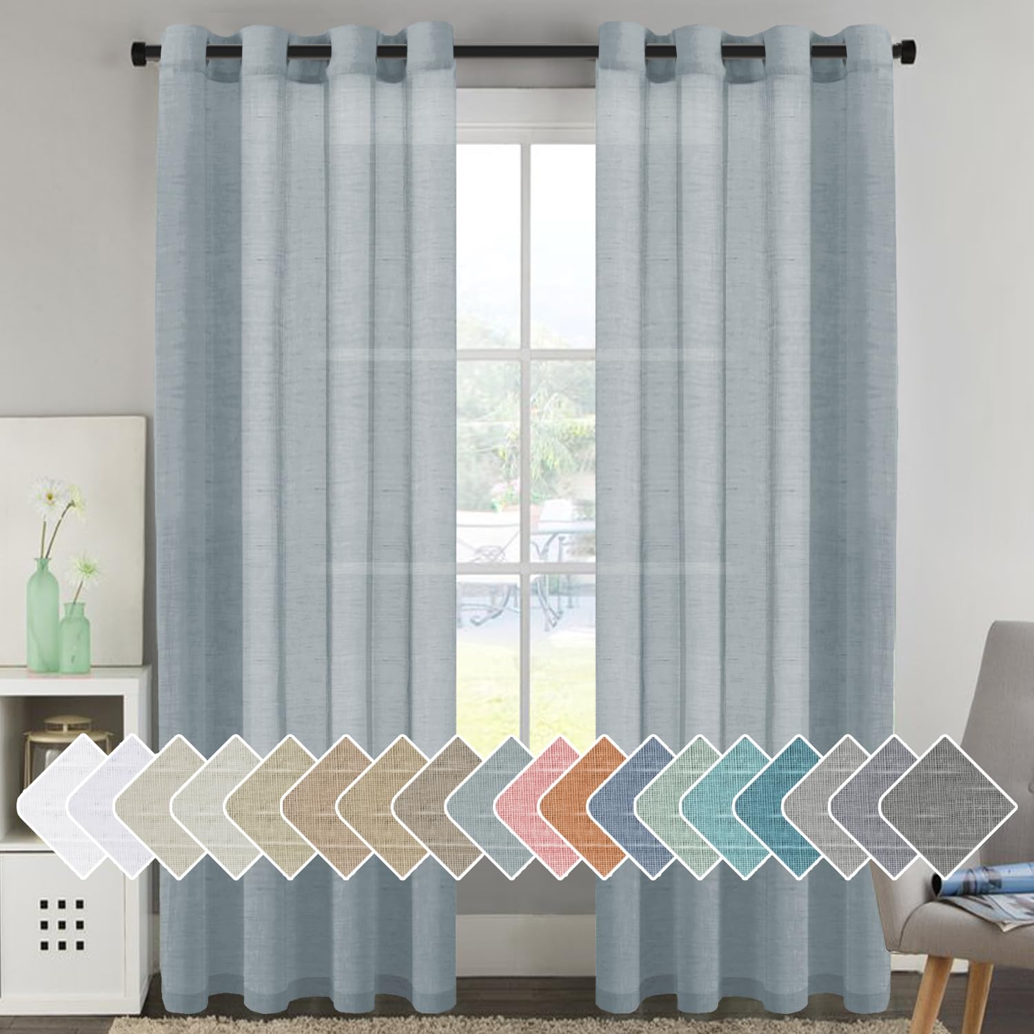 H.VERSAILTEX Linen Curtains Natural Linen Semi-Sheer Curtains 2 Panels Nickel Grommet Privacy Added Premium Soft Rich Material Drapes for Bedroom/Livingroom - 52x108 - Inch - Linen