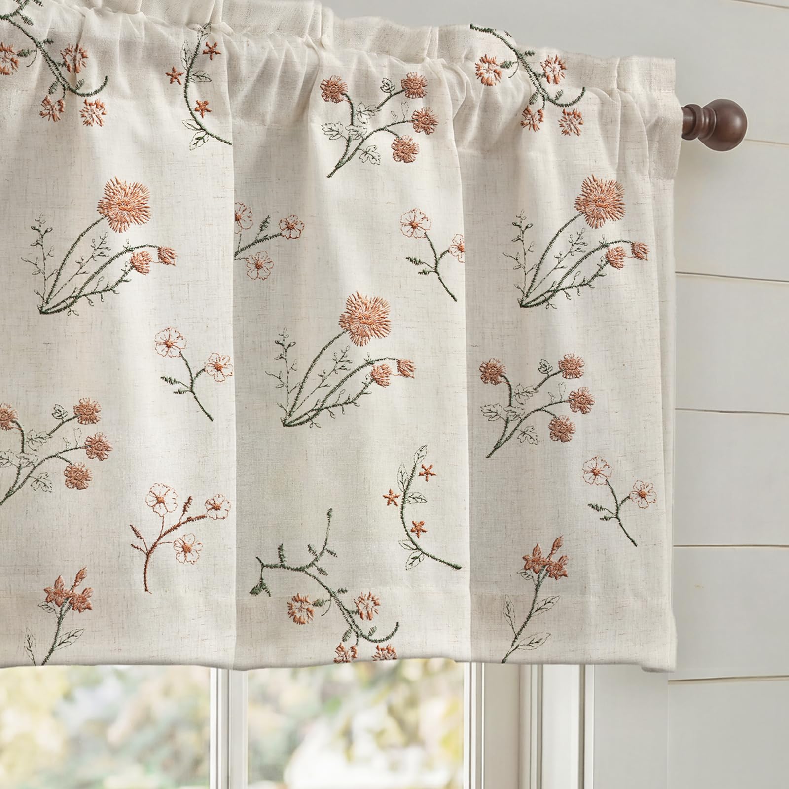 Boho Floral Spring Semi Sheer Curtains 84 Inch Length 2 Panels Set, Linen Texture Farmhouse Light Filtering Curtains Beige Tassel for Bedroom Living Room Vintage Rustic Patterned Printed Rod Pocket