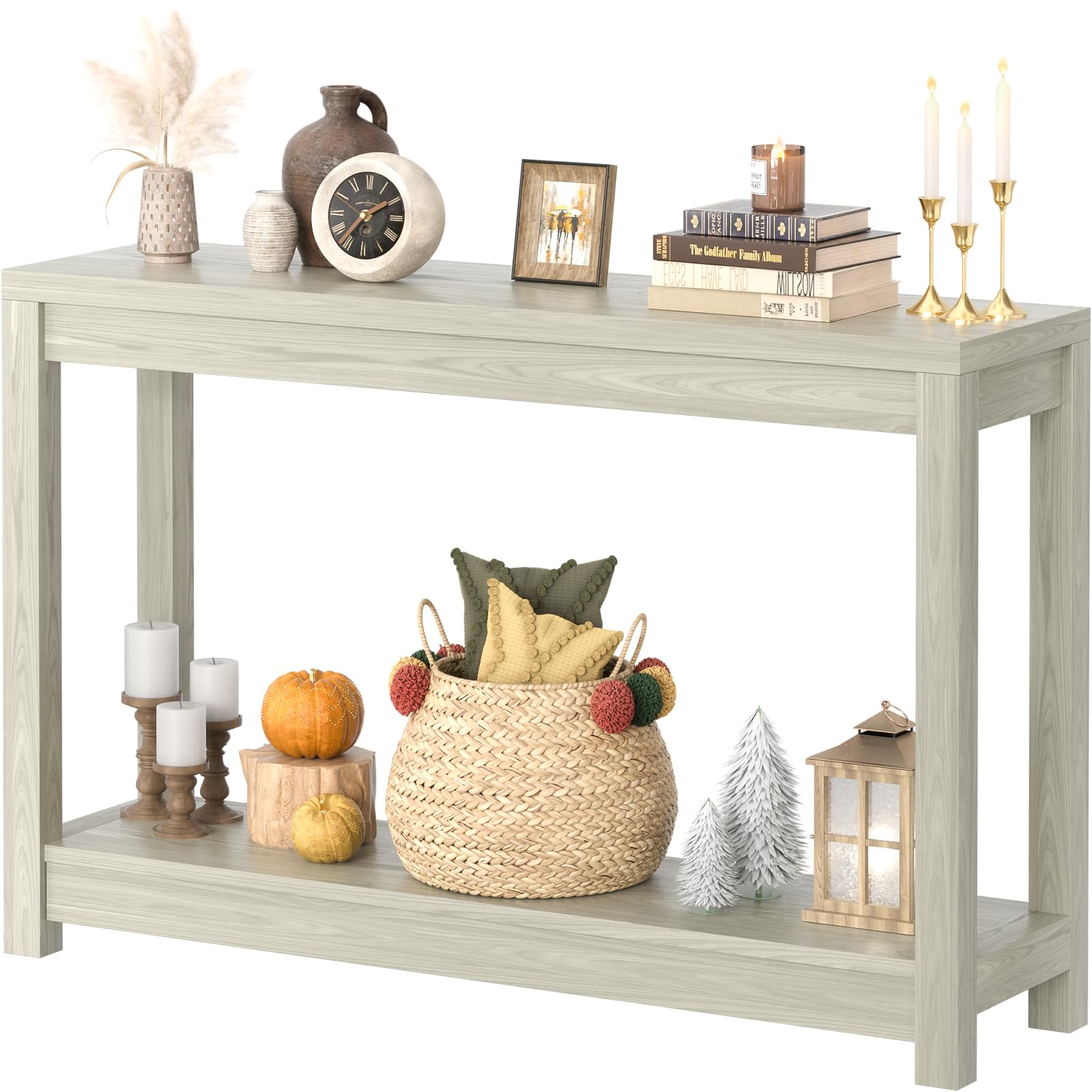Besiost 32" Black Grain Wood Narrow Entryway Table with Shelf Storage & Simple Assembly