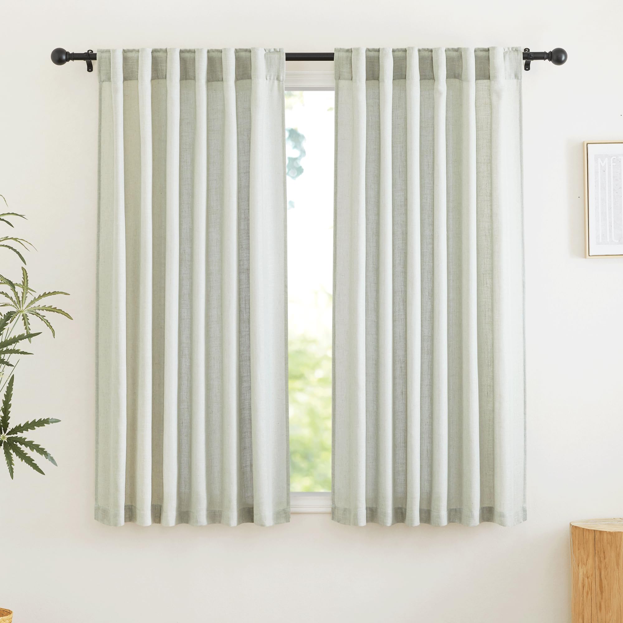 RYB HOME Semi Sheer Curtains 102 inches Long, Back Tab Light Filtration Half Privacy Window Curtains & Drapes for Bedroom Living Room, Linen, W 52 x L 102 inches, 2 Panels Set