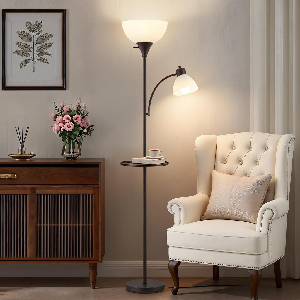 Luvkczc Floor Lamps for Living Room, 72" Tall Torchiere Floor Lamp with 8W Adjustable Reading Lights, Industrial Lamps for Living Room, Bedroom, Office, Black Tree Floor Lamp【3 Bulbs Included】