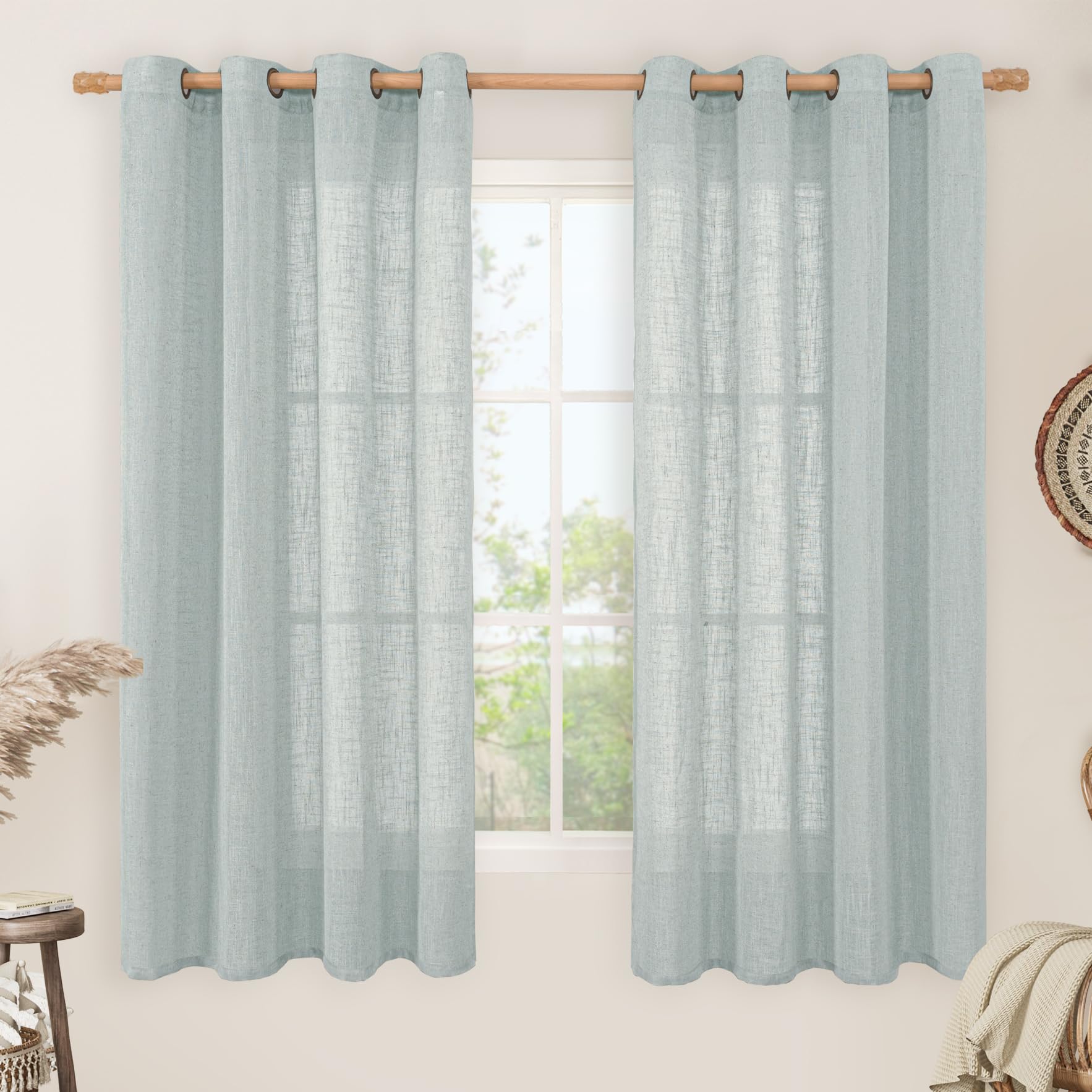 LAMIT Natural Cream Ivory Long Linen Curtains for Living Room, 108 inches Long Bronze Grommet Light Filtering Window Textured Neutral Sheer Drapes for Bedroom Farmhouse, 2 Panels, 52 x 108 Inch
